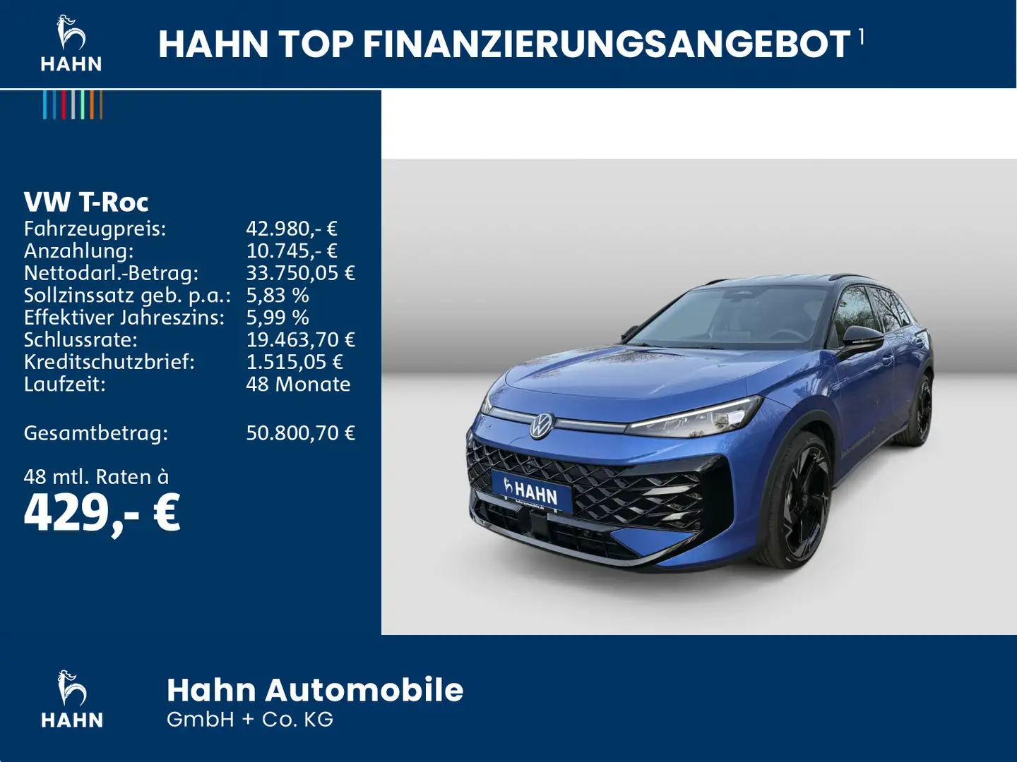 Volkswagen T-Roc R-Line 1.5 l eTSI OPF 150 PS DSG inkl. Win Blau - 2