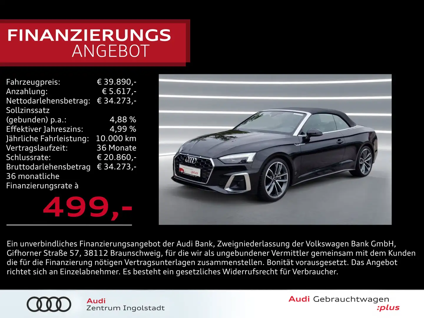 Audi A5 Cabriolet 40 TDI qu 2x S line MATRIX AHK 19" Schwarz - 1