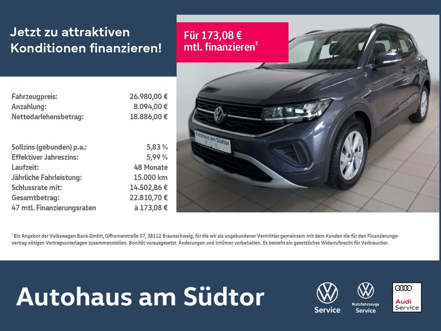 Volkswagen T-Cross Life 1.0 TSI DSG | LED RFK ACC Navi DAB+ Grau - 1