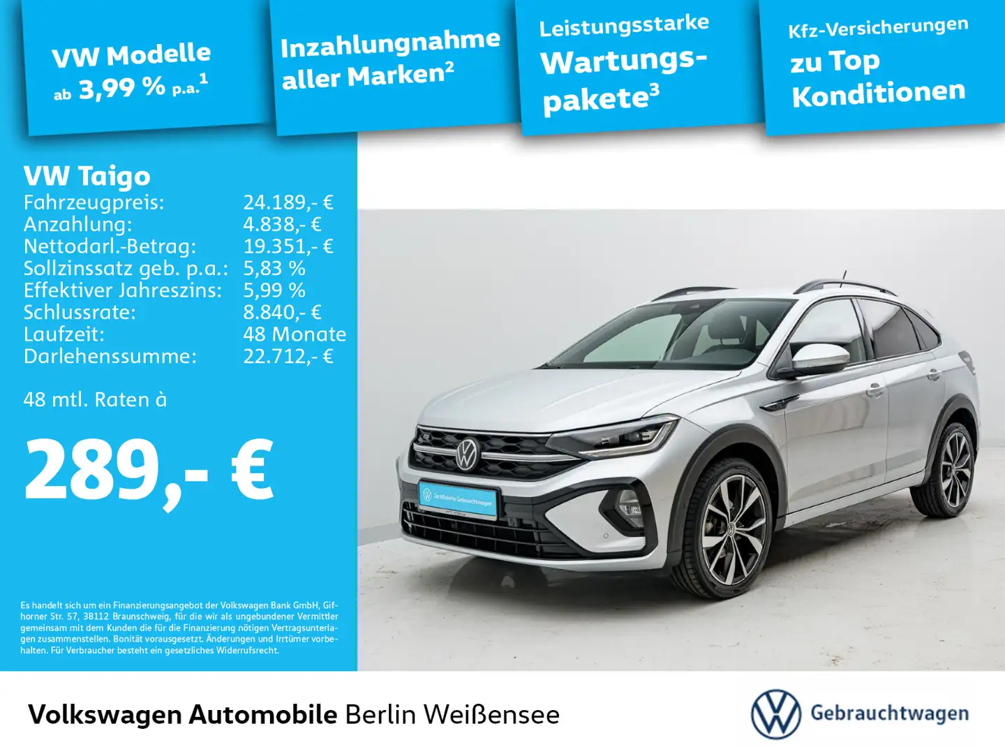 Volkswagen Taigo 1.0 TSI R-Line*APP*NAVI*LED-MATRIX*AHK* Silber - 1