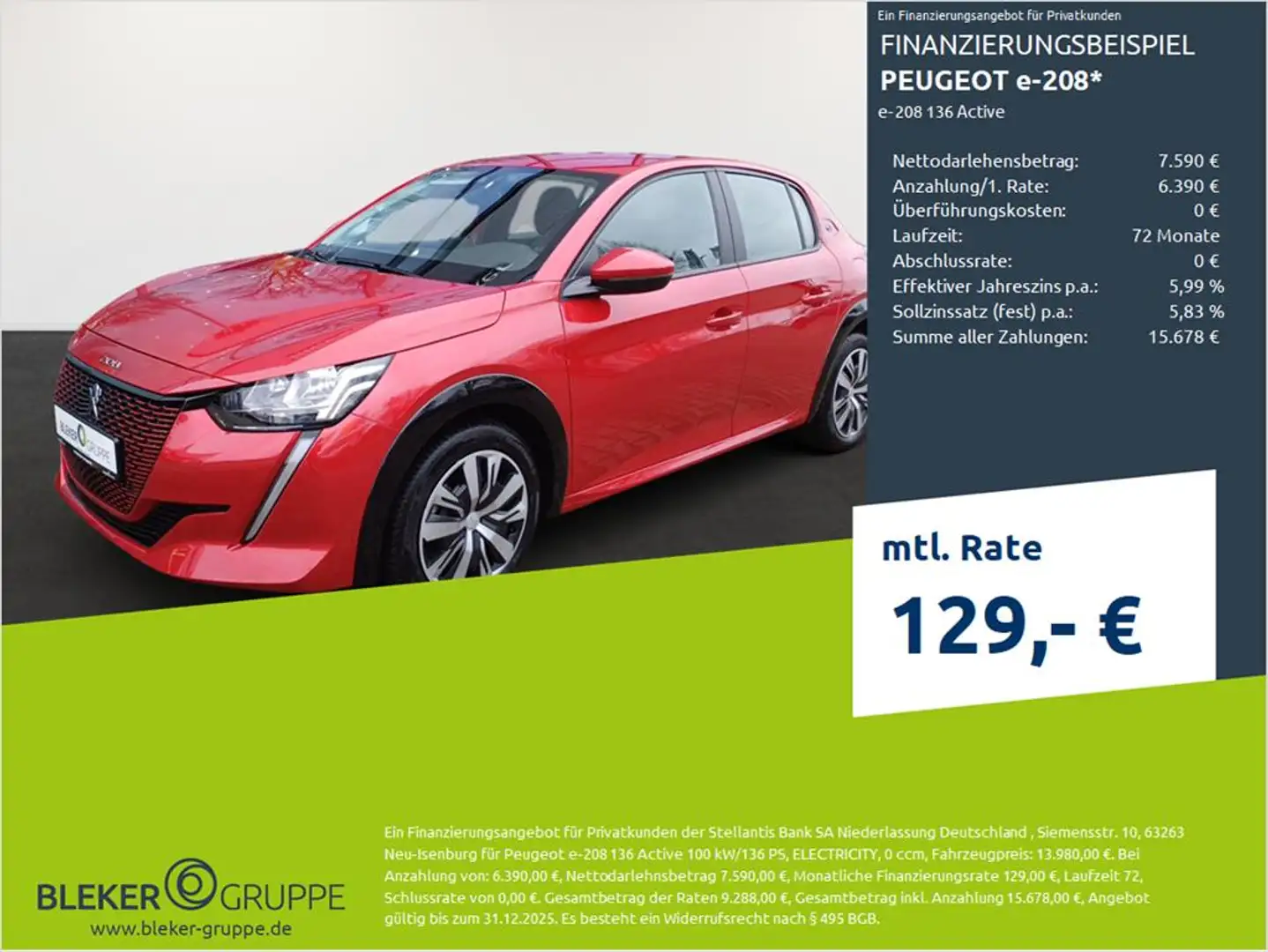 Peugeot e-208 e-208 136 Active Rouge - 1