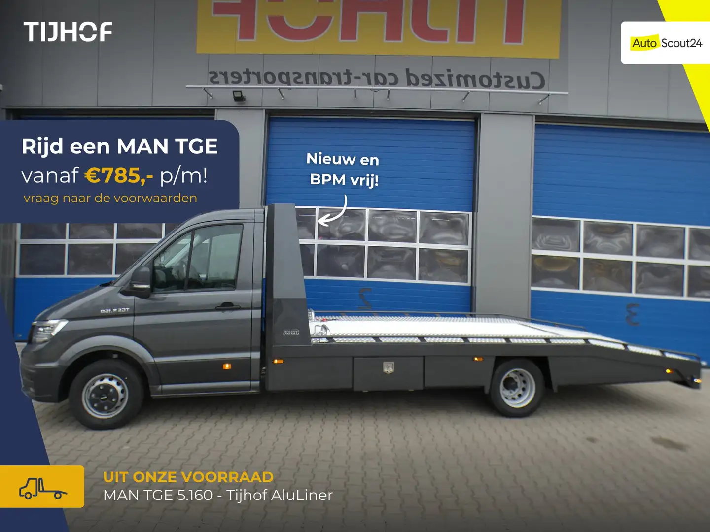 MAN TGE 5.160 - Tijhof Autotransporter (BPM-vrij!) Zilver - 1