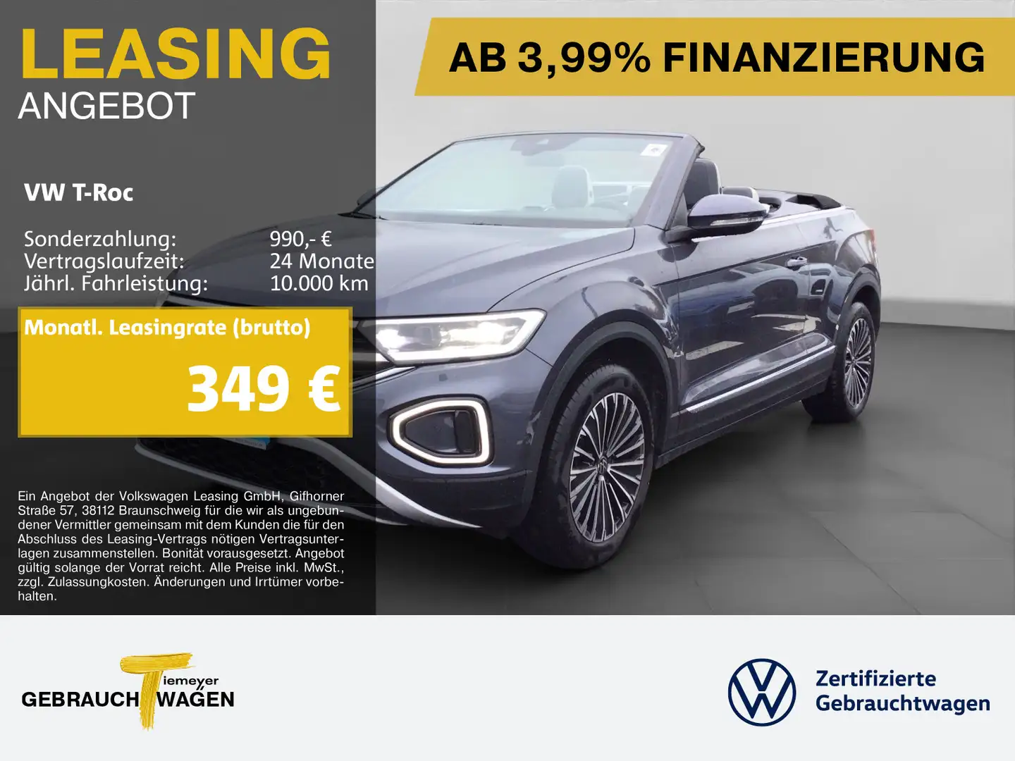 Volkswagen T-Roc Cabrio 1.5 TSI DSG STYLE UPE57 LM19 LEDER Grau - 1