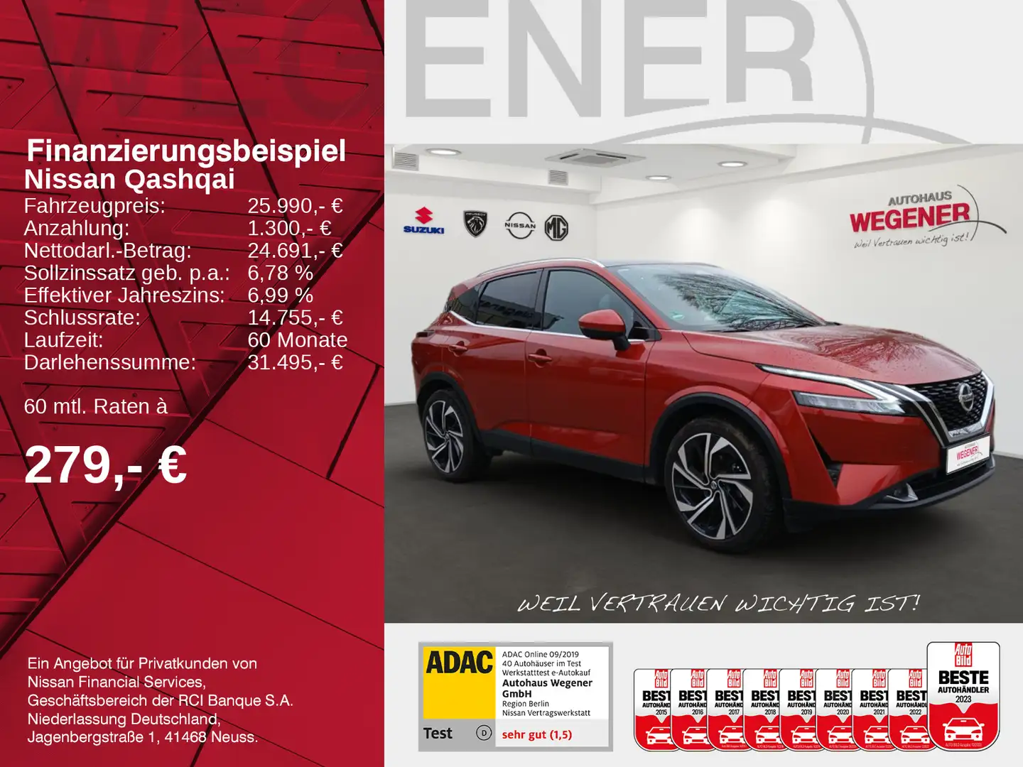 Nissan Qashqai QASHQAI TEKNA+ AT 20'' 8-fach-bereift SHZ AVM Rosso - 2