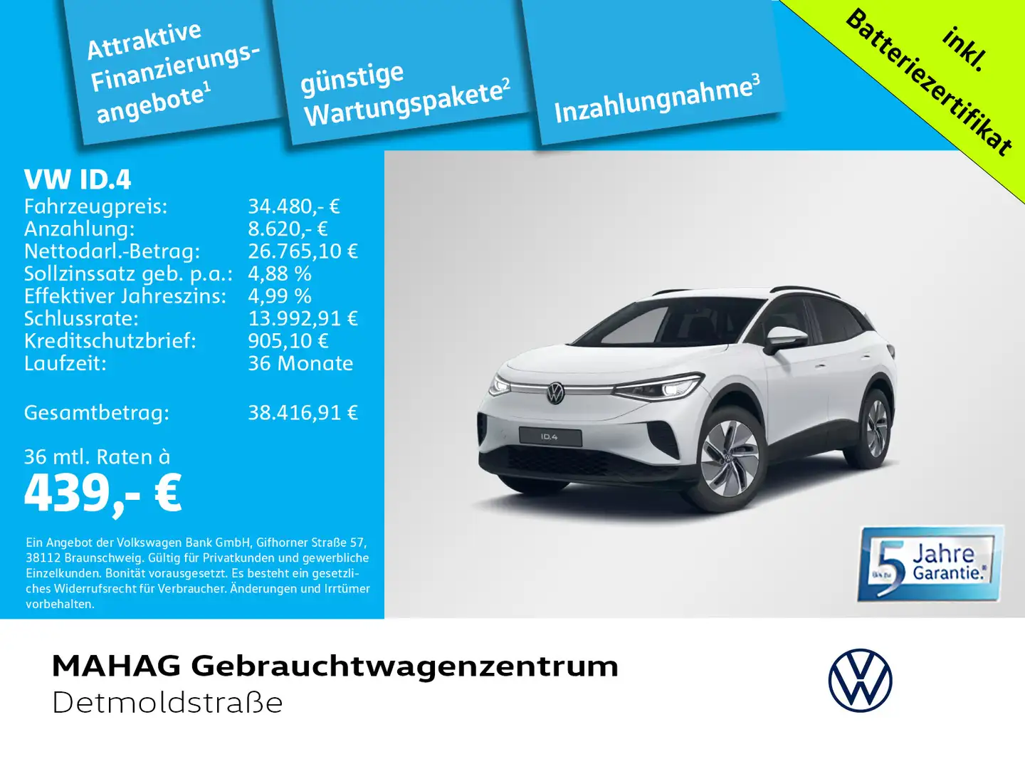 Volkswagen ID.4 Pure 125kW WärmePumpe NaviPro IQ.LIGHT AHK Weiß - 1
