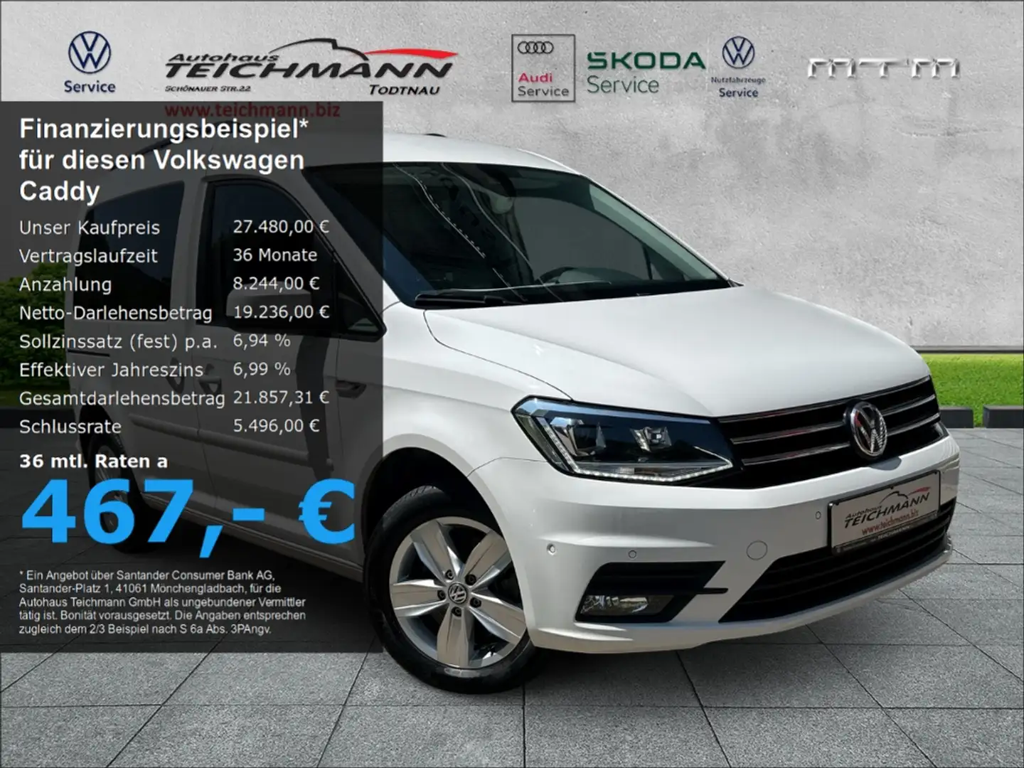 Volkswagen Caddy Comfortline 2.0 TDI DSG AHK SD-Heizung EU6d Blanc - 1