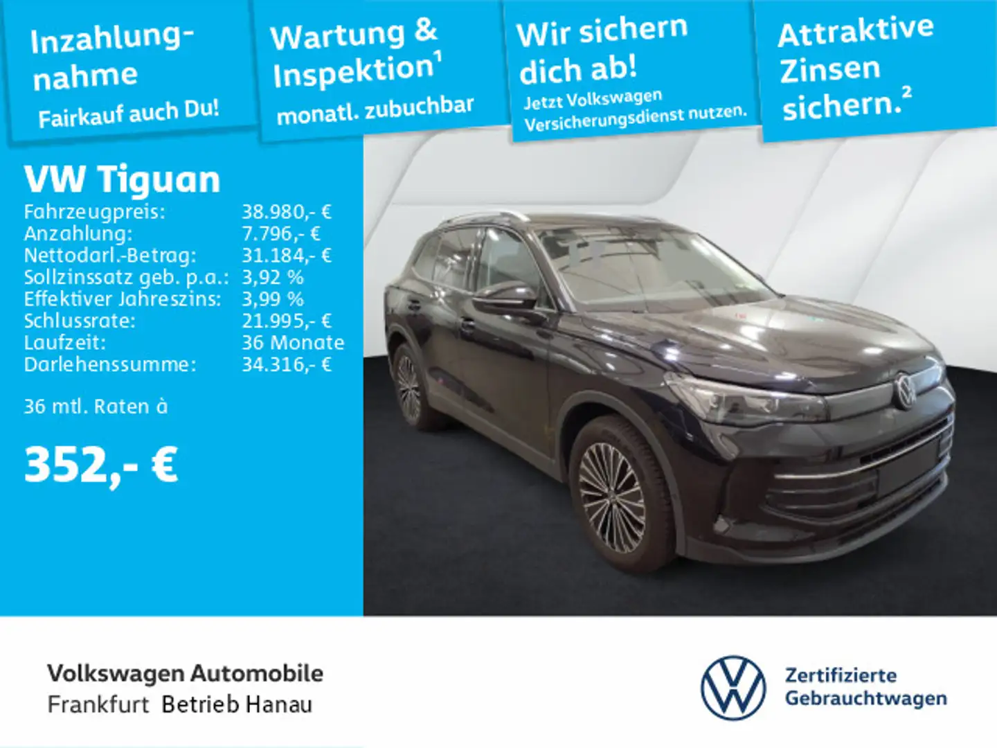 Volkswagen Tiguan 1.5 eTSI Life Navi AHK Sprachassistent Sp Schwarz - 1