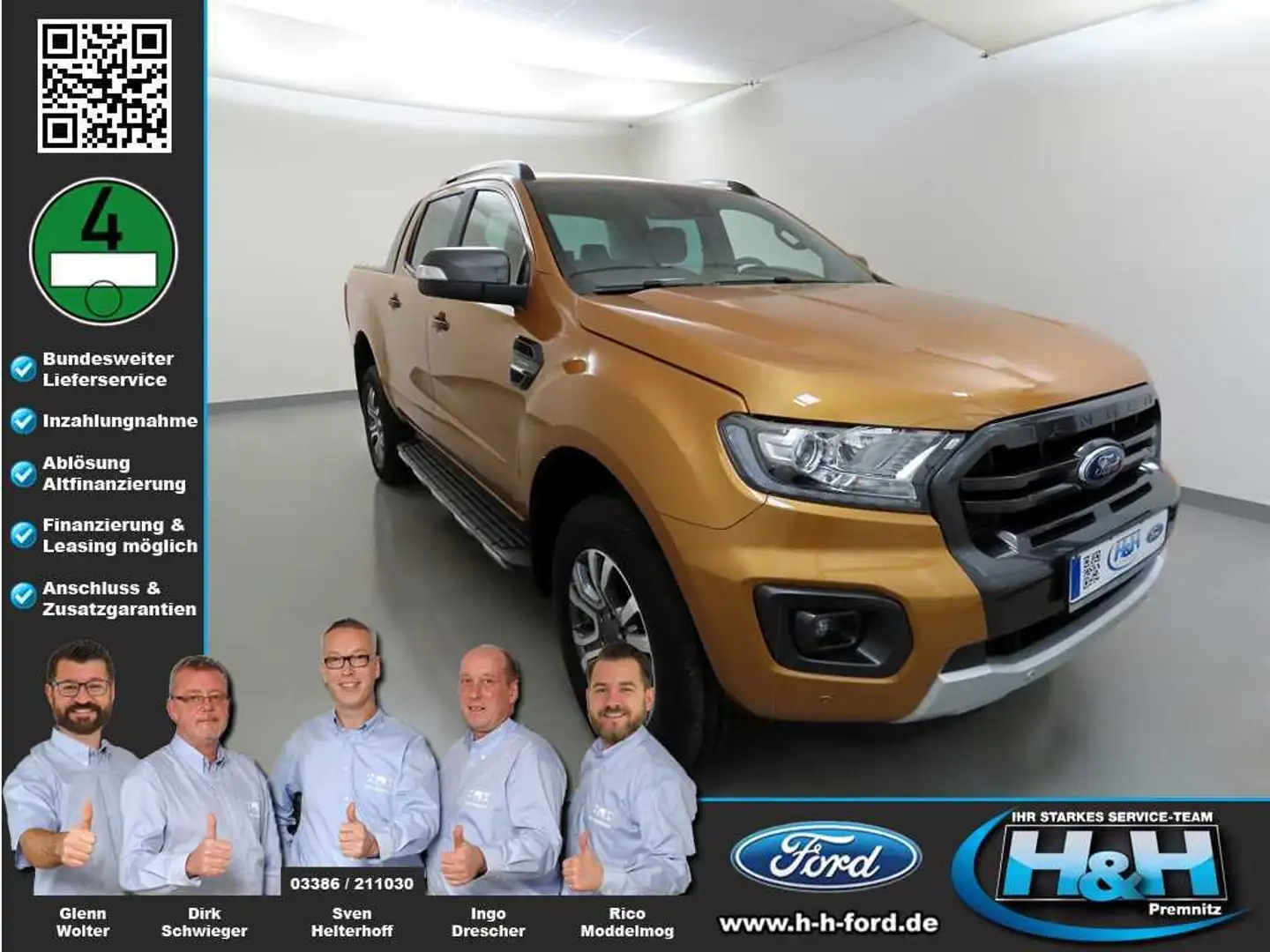 Ford Ranger 2.0 Aut. 4x4 Wildtrak Xenon+ACC+AHK Orange - 1