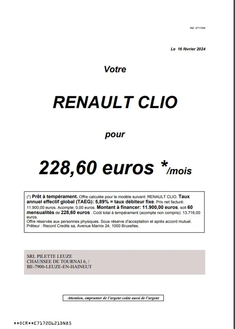 Renault Clio 0.9 TCe Zen (EU6c)60X228.60€ Blanc - 2