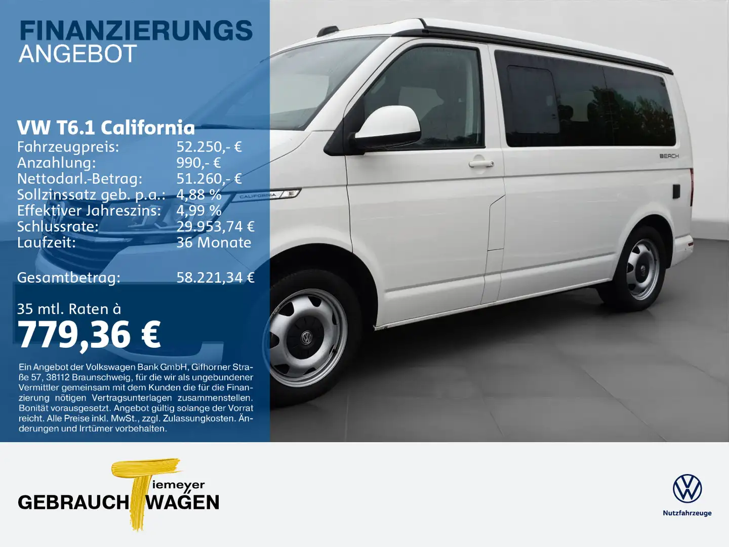 Volkswagen T6.1 California BEACH CAMPER STD.HZ NAVI PARKASS Weiß - 1