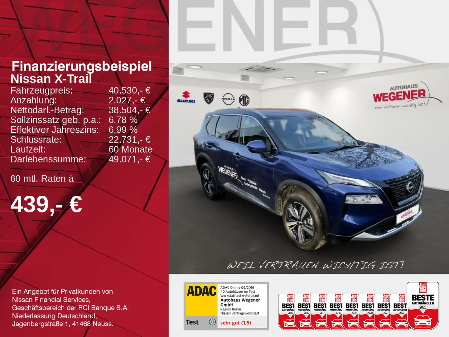Nissan X-Trail X-TRAIL 1.5 VC-T e-4ORCE 213PS 4x4 TEKNA Pano Na Blauw - 2
