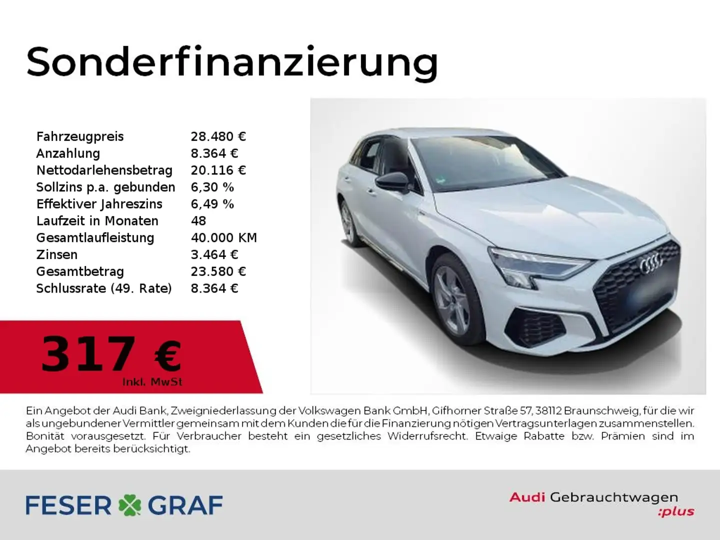 Audi A3 40 TFSI e S Line Navi,LED,Leder,Kamera Weiß - 1