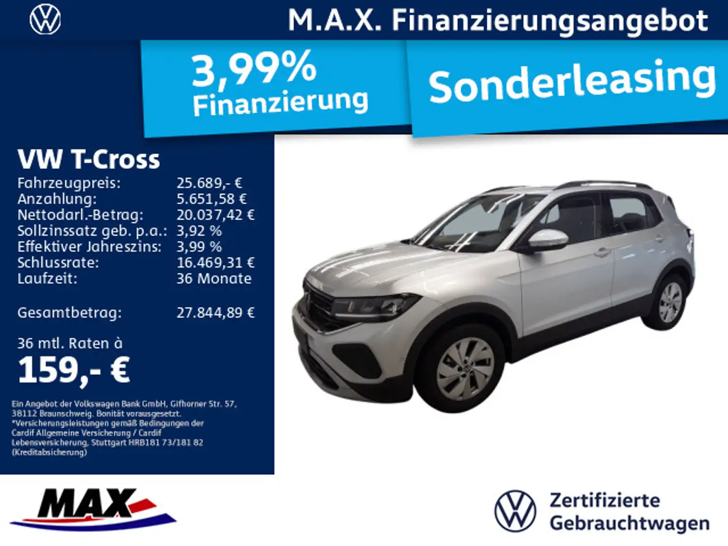 Volkswagen T-Cross 1.0 TSI DSG LIFE LED+NAVI+ACC+KAMERA+ALU Silber - 1