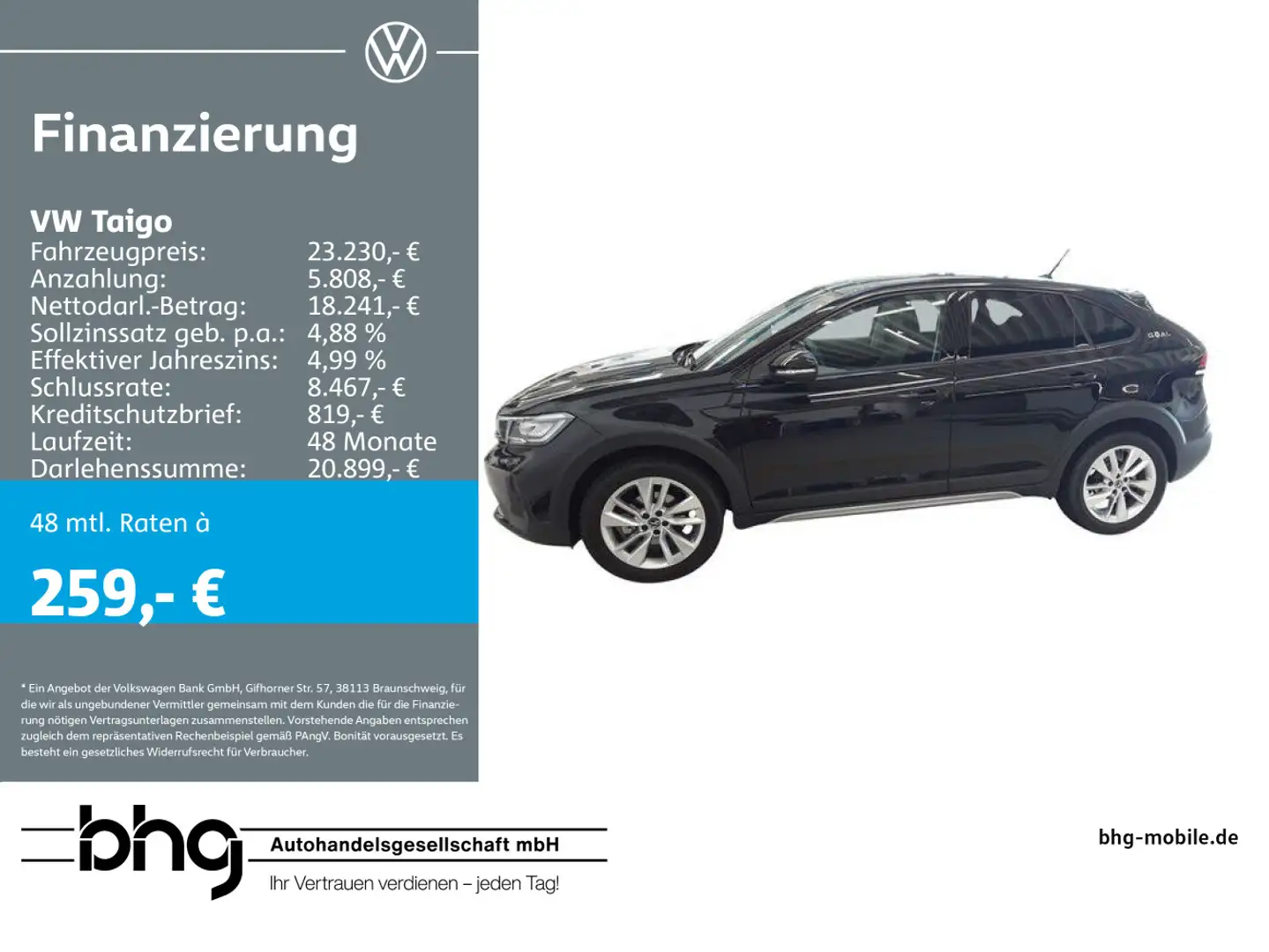 Volkswagen Taigo 1.0 TSI beats LED Pano ACC LaneAssist DAB+ Schwarz - 1