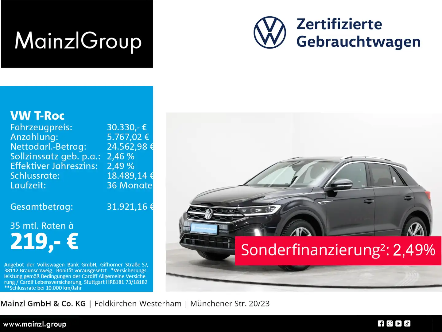 Volkswagen T-Roc 1.5 TSI DSG R-Line AHK Kamera ACC Navi SHZ Schwarz - 1