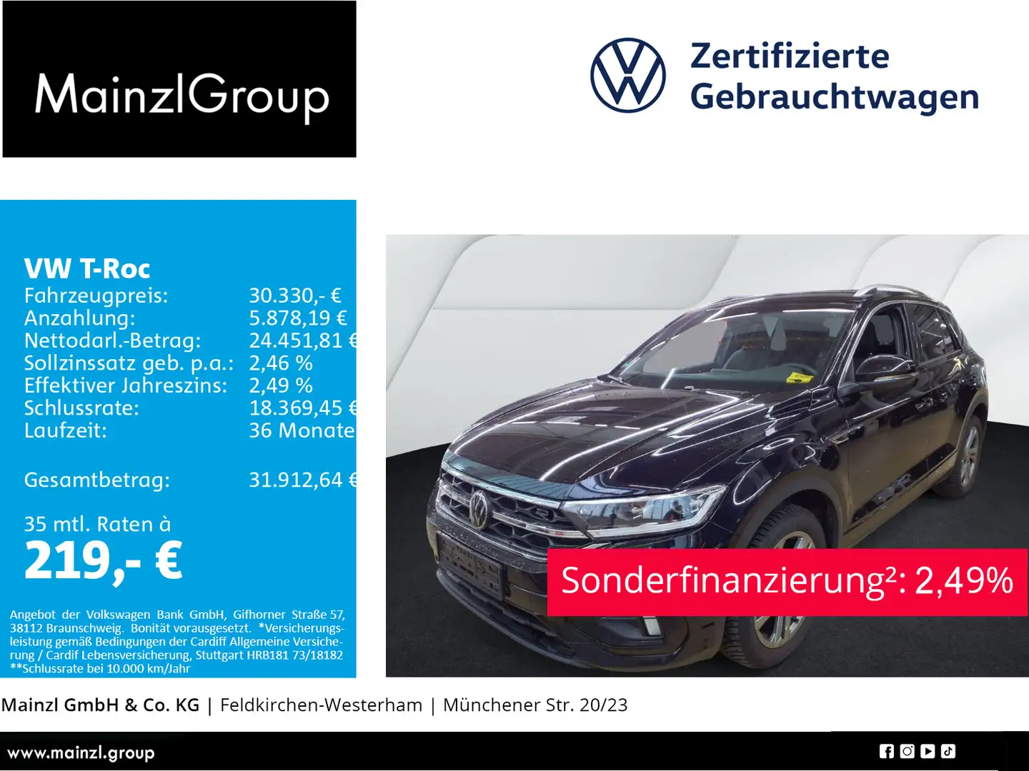 Volkswagen T-Roc 1.5 TSI DSG R-Line AHK Kamera ACC Navi SHZ Schwarz - 1