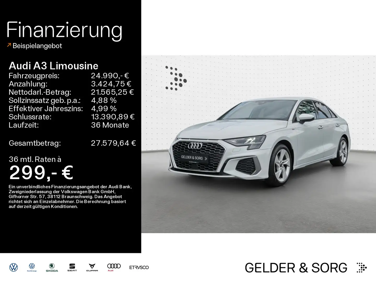 Audi A3 35 TDI S line RFK*Navi*Virtual*ACC Weiß - 1