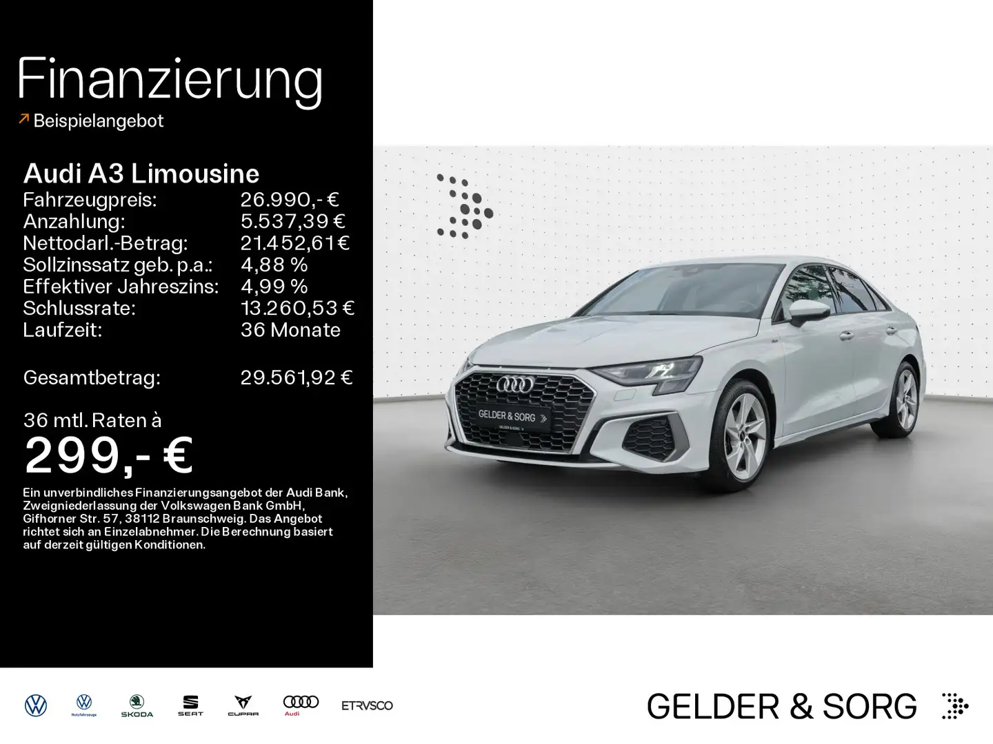 Audi A3 35 TDI S line RFK*Navi*Virtual*ACC Weiß - 1