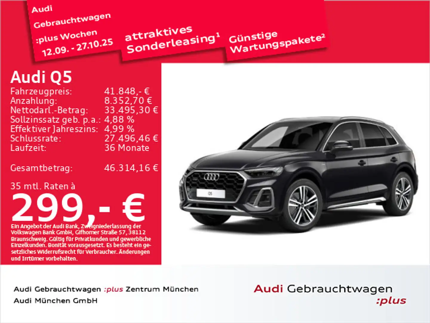 Audi Q5 S line 50 TDI qu. Matrix/B&O/Pano Schwarz - 1