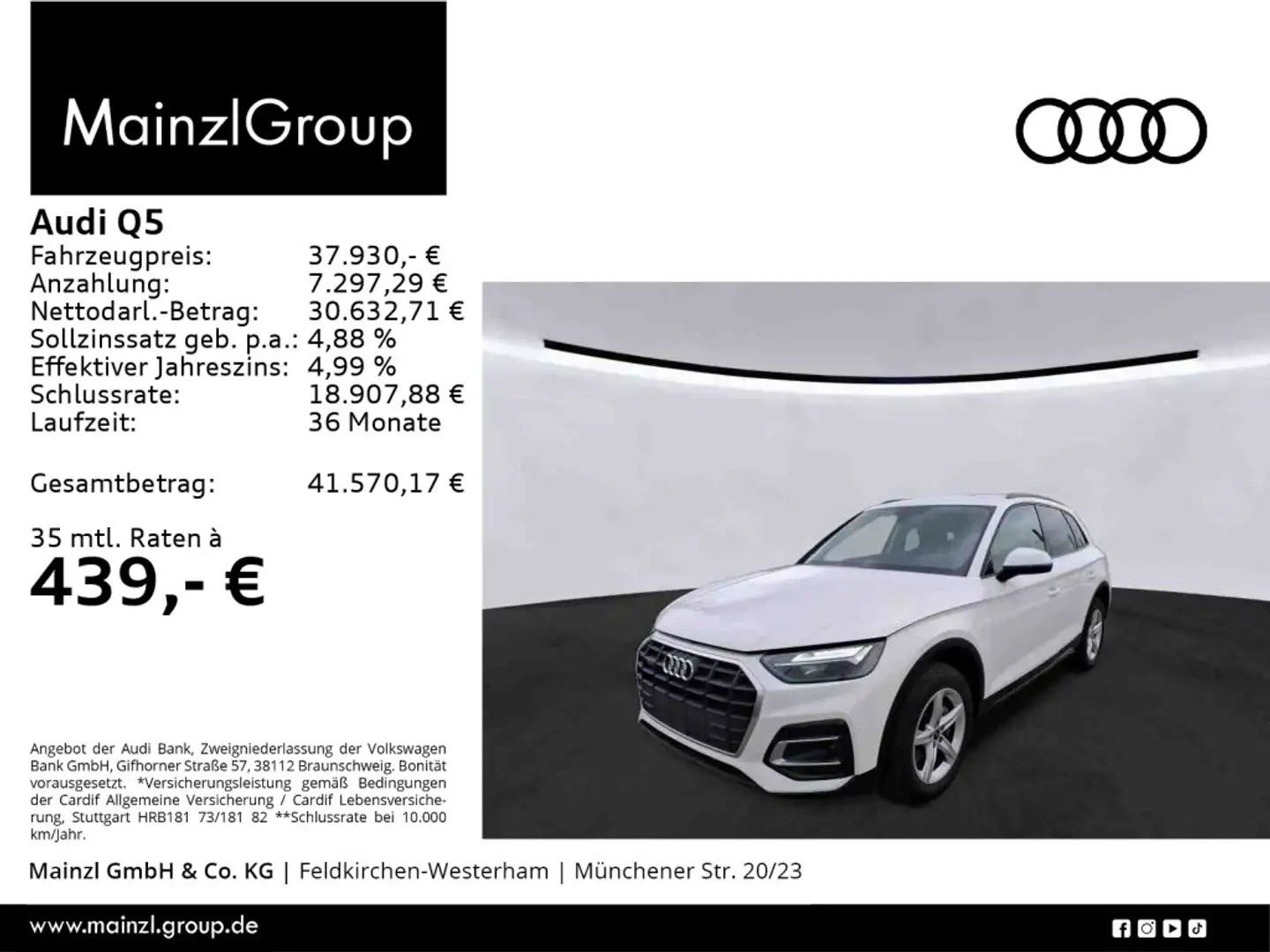 Audi Q5 40 TFSI quattro S tronic LED Kam. SHZ Carplay Weiß - 1