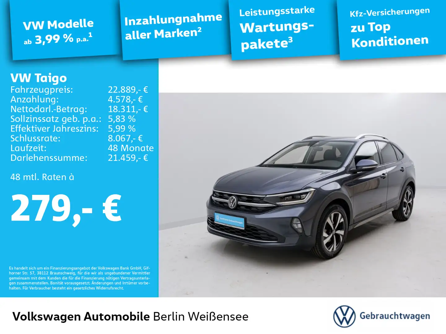 Volkswagen Taigo 1.5 TSI DSG STYLE*SHZ*ACC*NAV*PDC*APP* Grau - 1