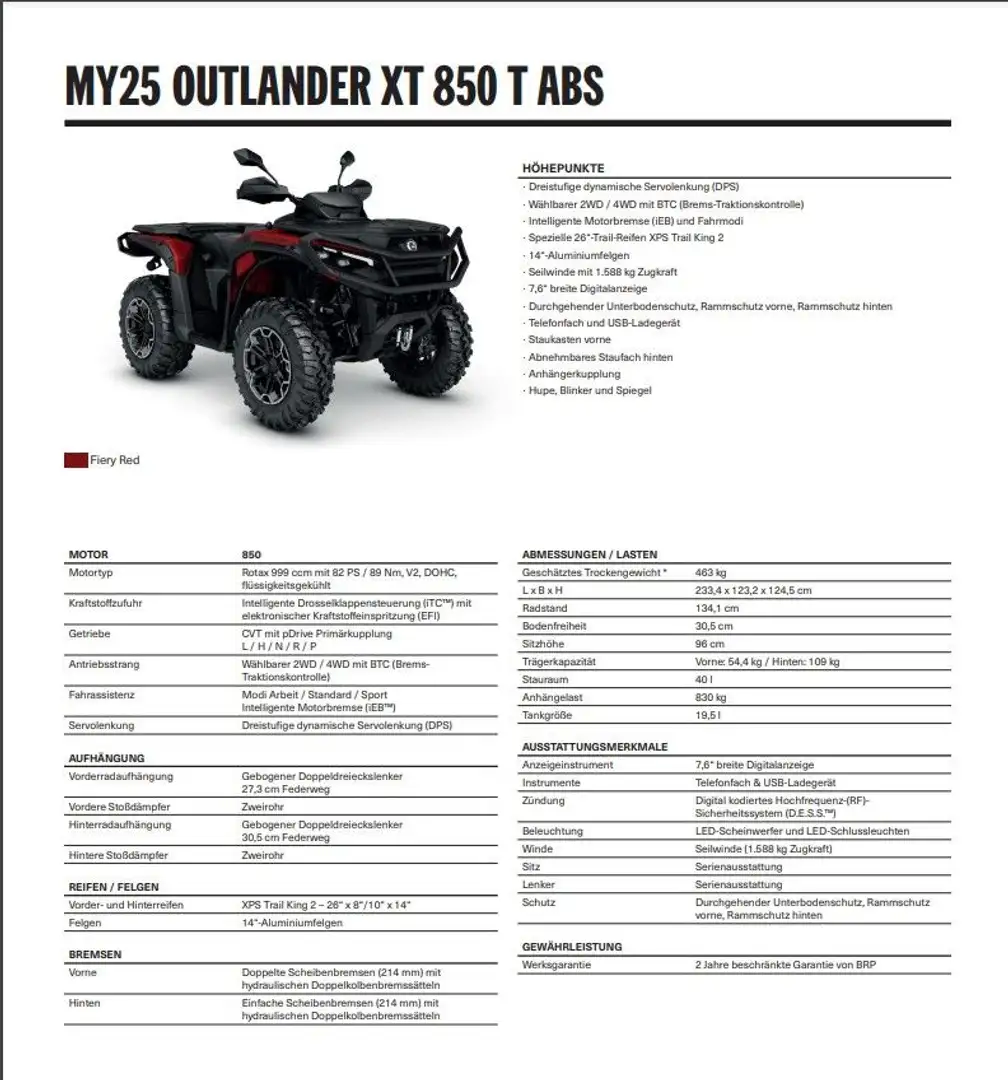Can-Am Outlander XT 850 T 2025 82PS Rojo - 2