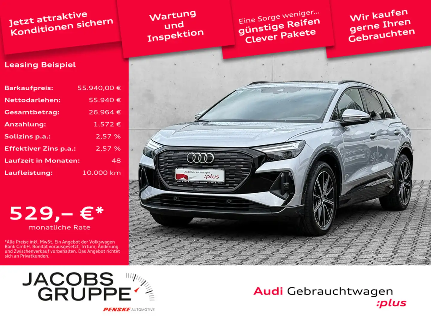 Audi Q4 e-tron 45 2xS-Line Black/AHK/ACC/LED/HuD/PANO Silber - 1