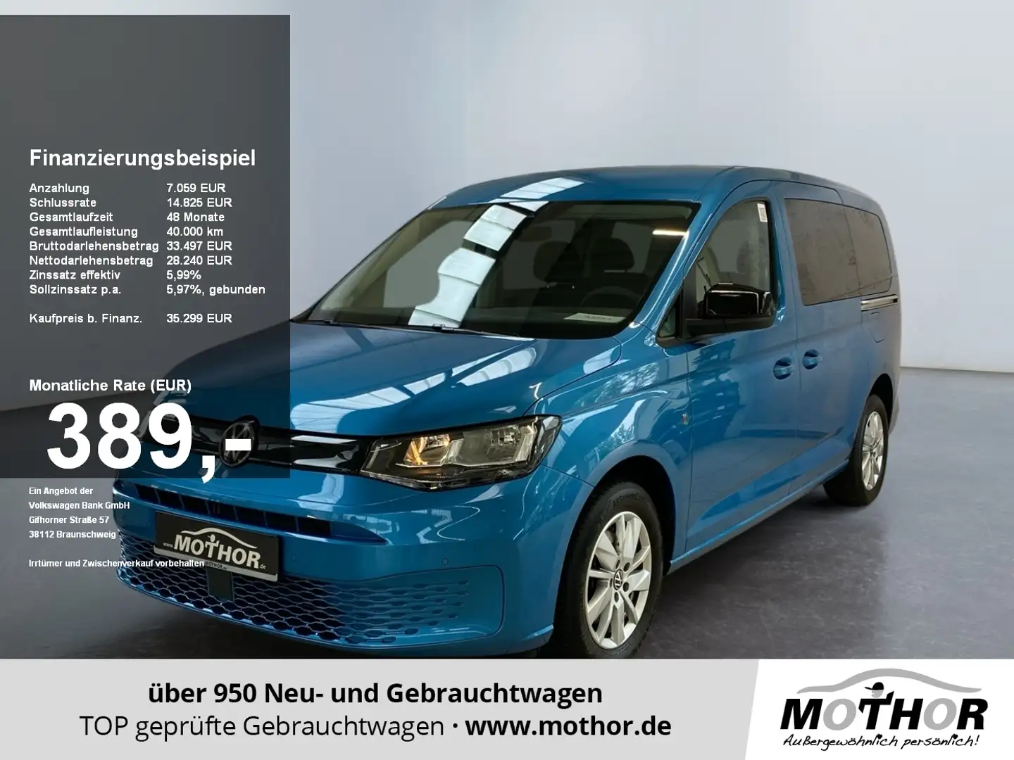 Volkswagen Caddy Basis Maxi 1.5 TSI 7-Sitze AHK KAM PDC Blau - 1