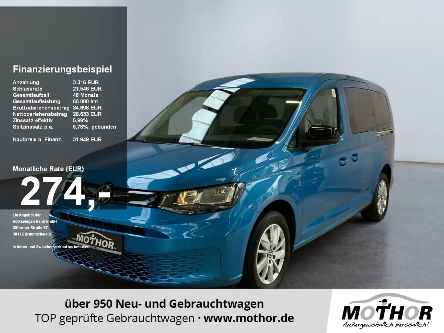 Volkswagen Caddy Basis Maxi 1.5 TSI 7-Sitze AHK KAM PDC Blau - 1