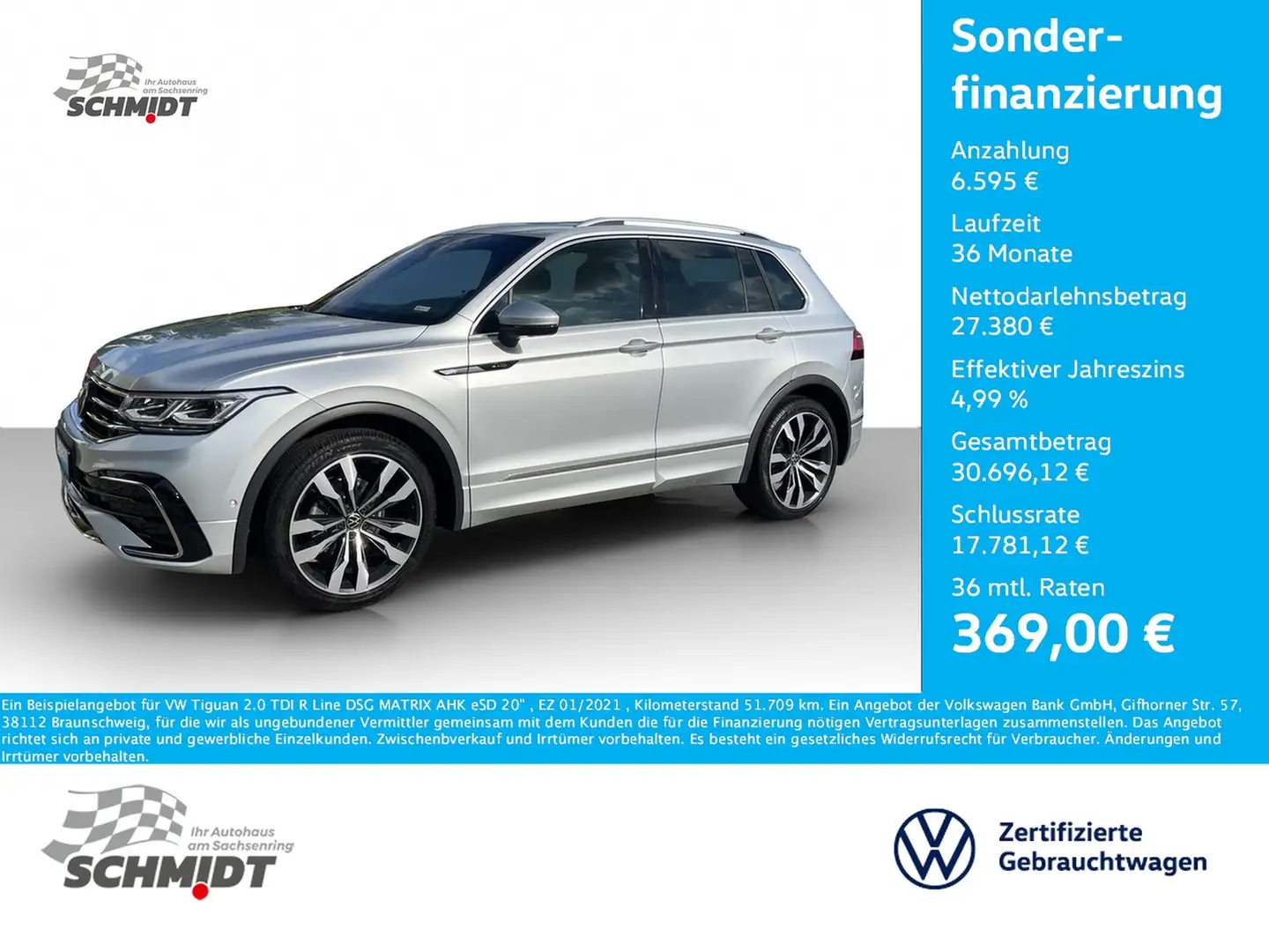 Volkswagen Tiguan 2.0 TDI R Line DSG MATRIX AHK eSD 20" Silber - 1
