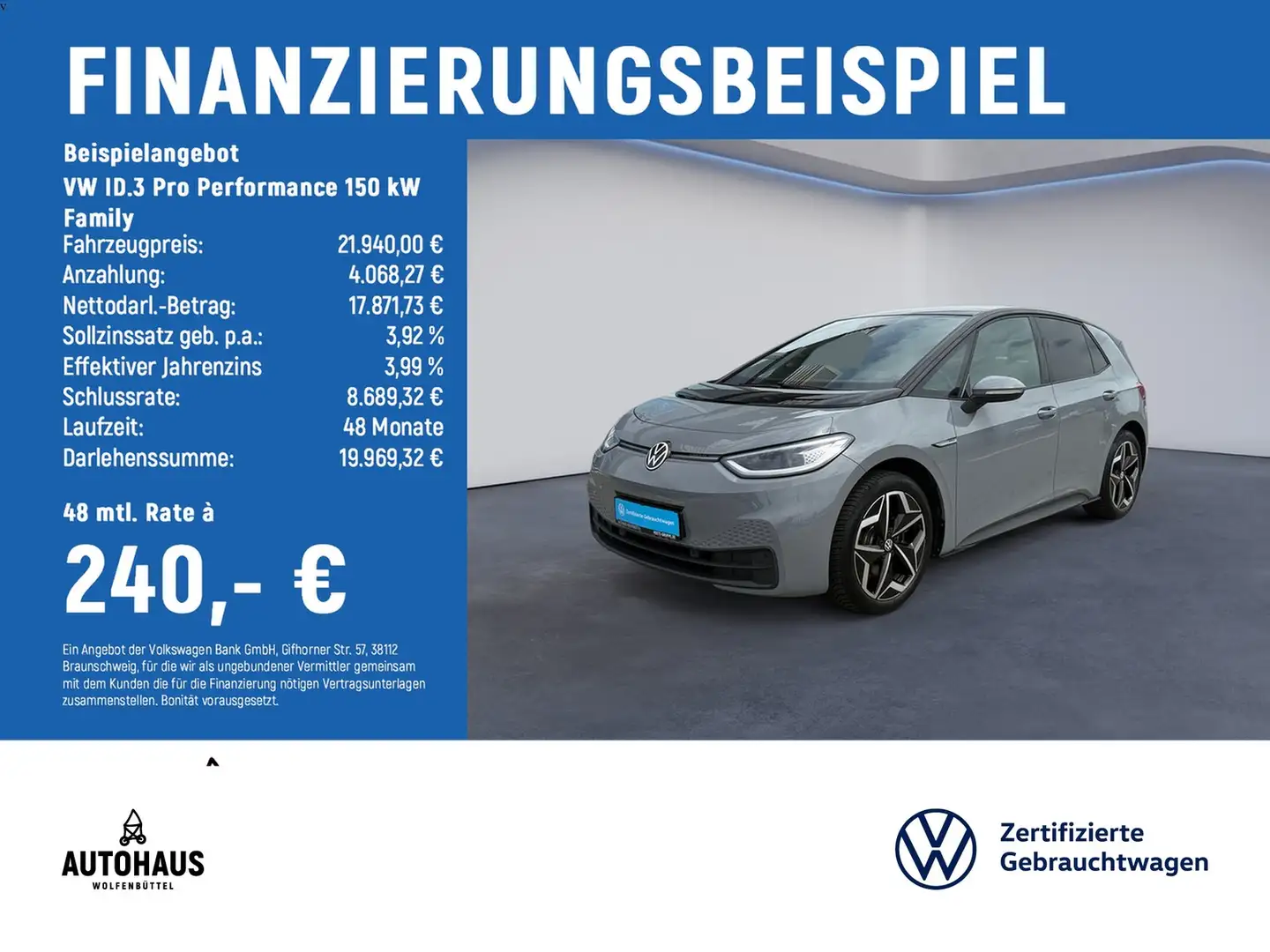 Volkswagen ID.3 Pro Performance 150 kW Family ACC LED PANO Grau - 2