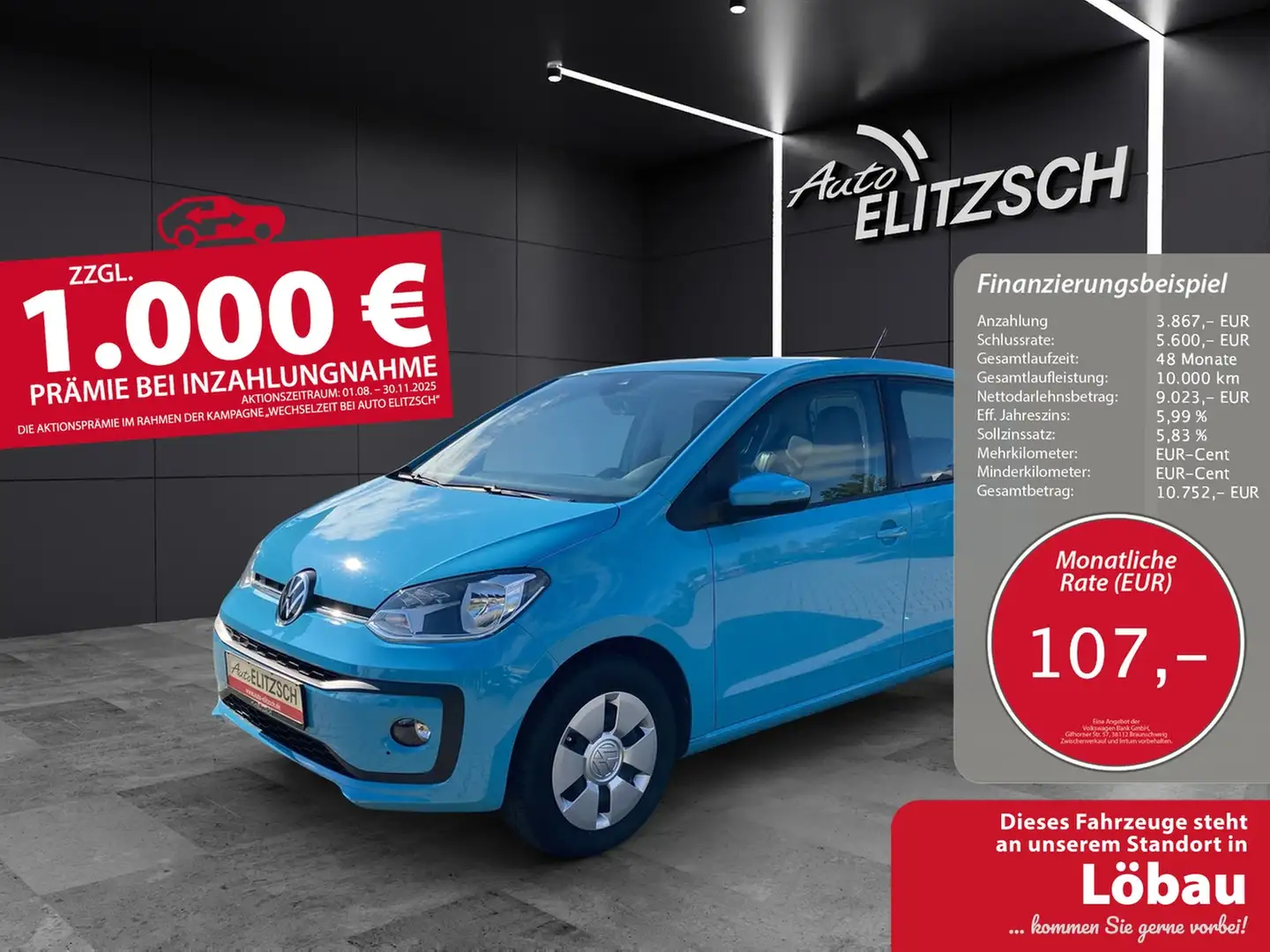 Volkswagen up! 1.0 Basis Klima GRA RFK DAB SH Blau - 1