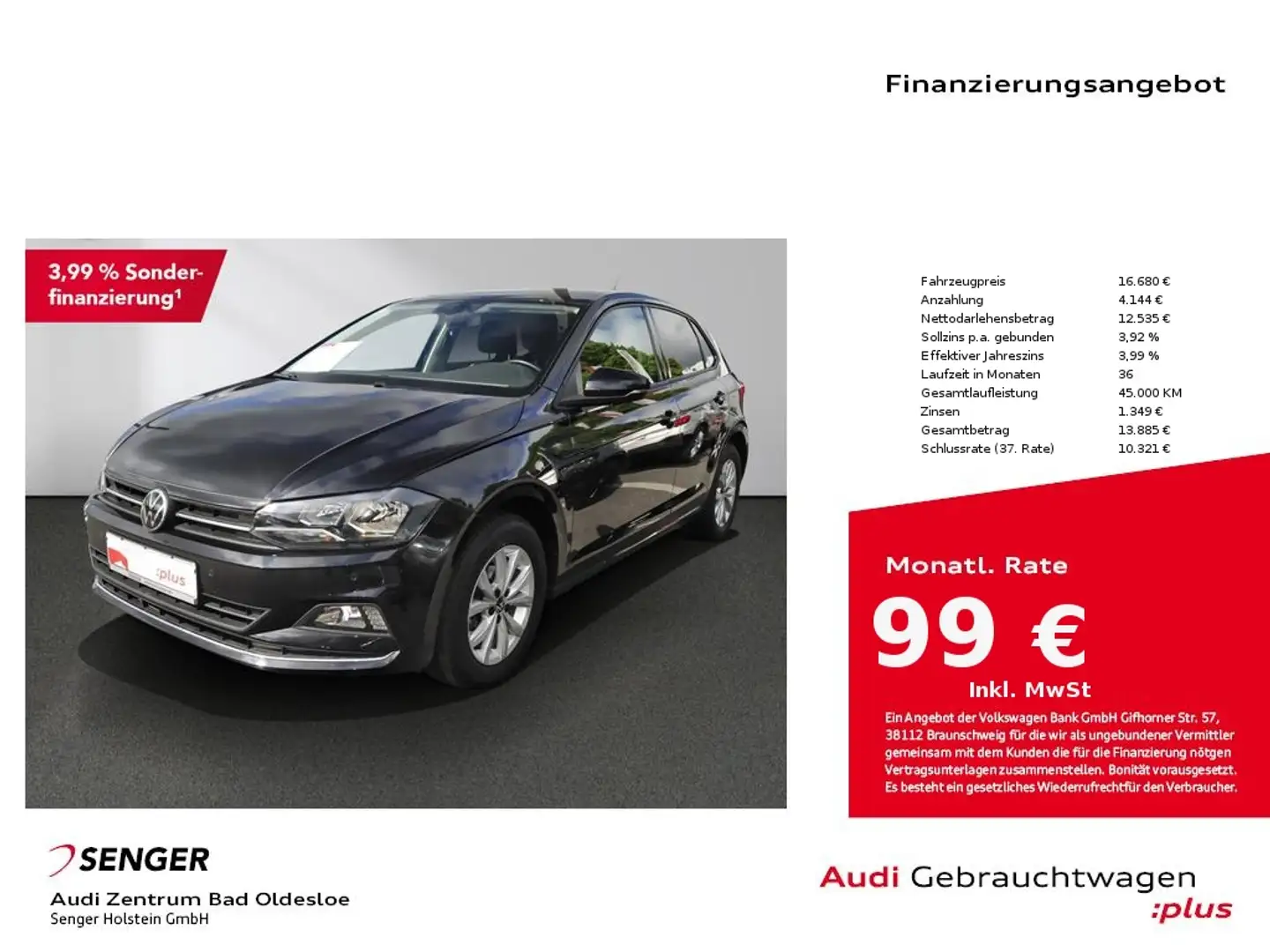 Volkswagen Polo 1.0 TSI Highline PDC Sitzheizung ACC Klima Schwarz - 1