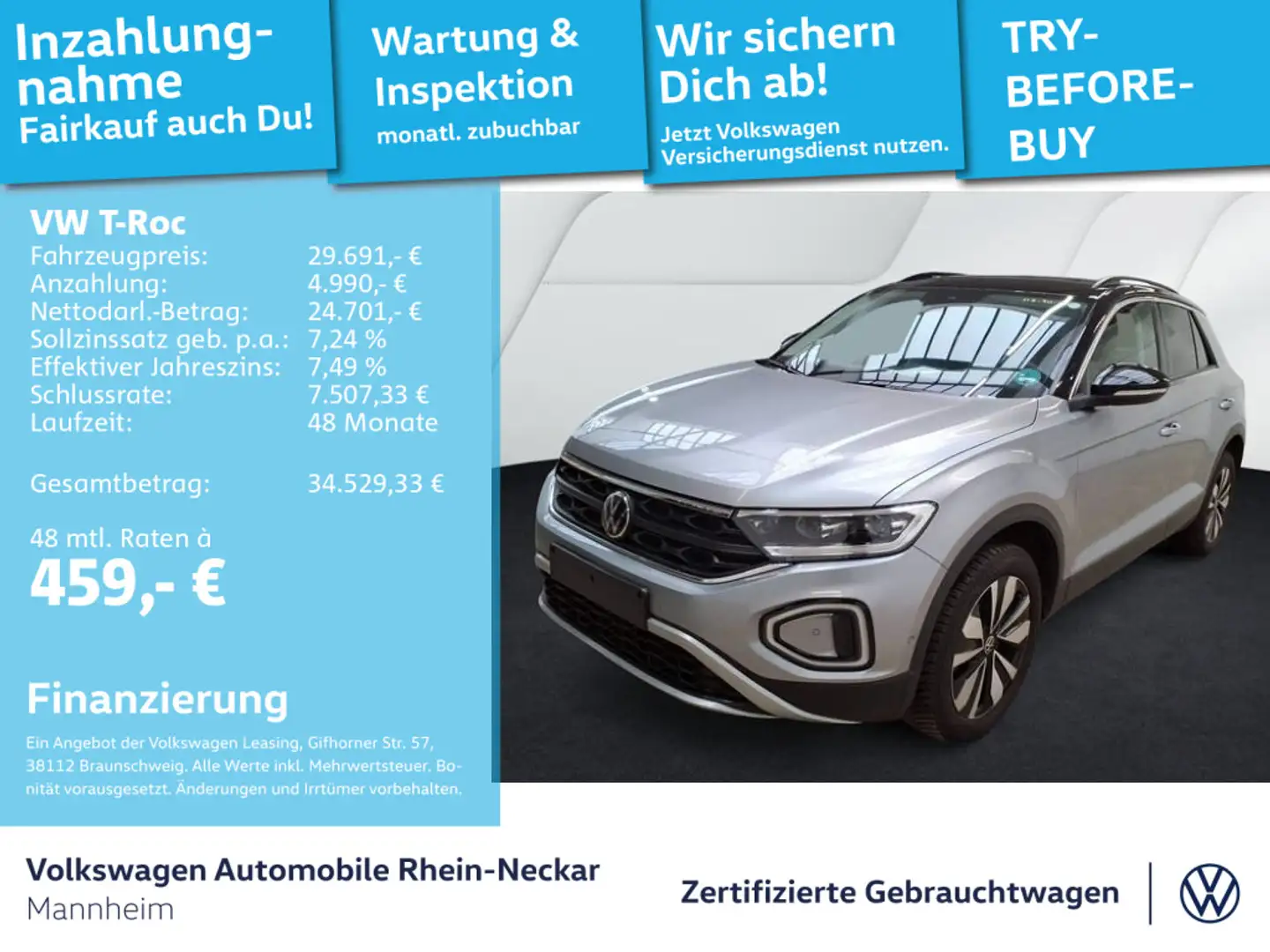 Volkswagen T-Roc 2.0 TDI GOAL DSG Navi AHK Kamera uvm Silber - 1