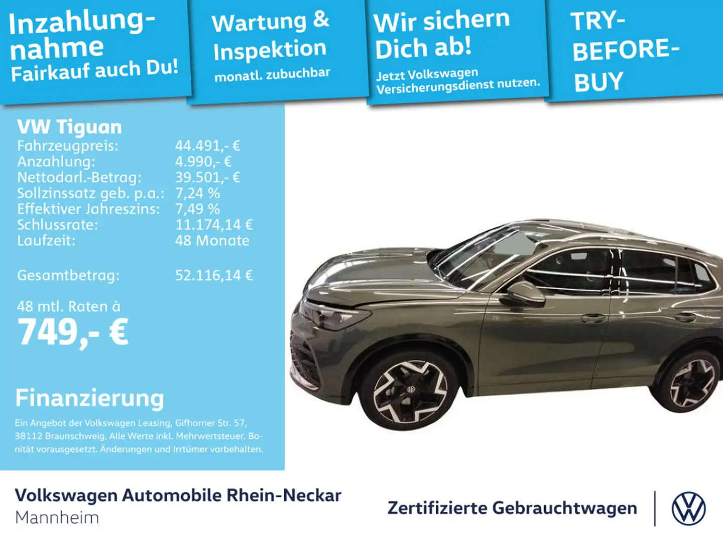 Volkswagen Tiguan 2.0 TDI R-Line DSG GAR 2030 AHK Standheiz Grün - 1