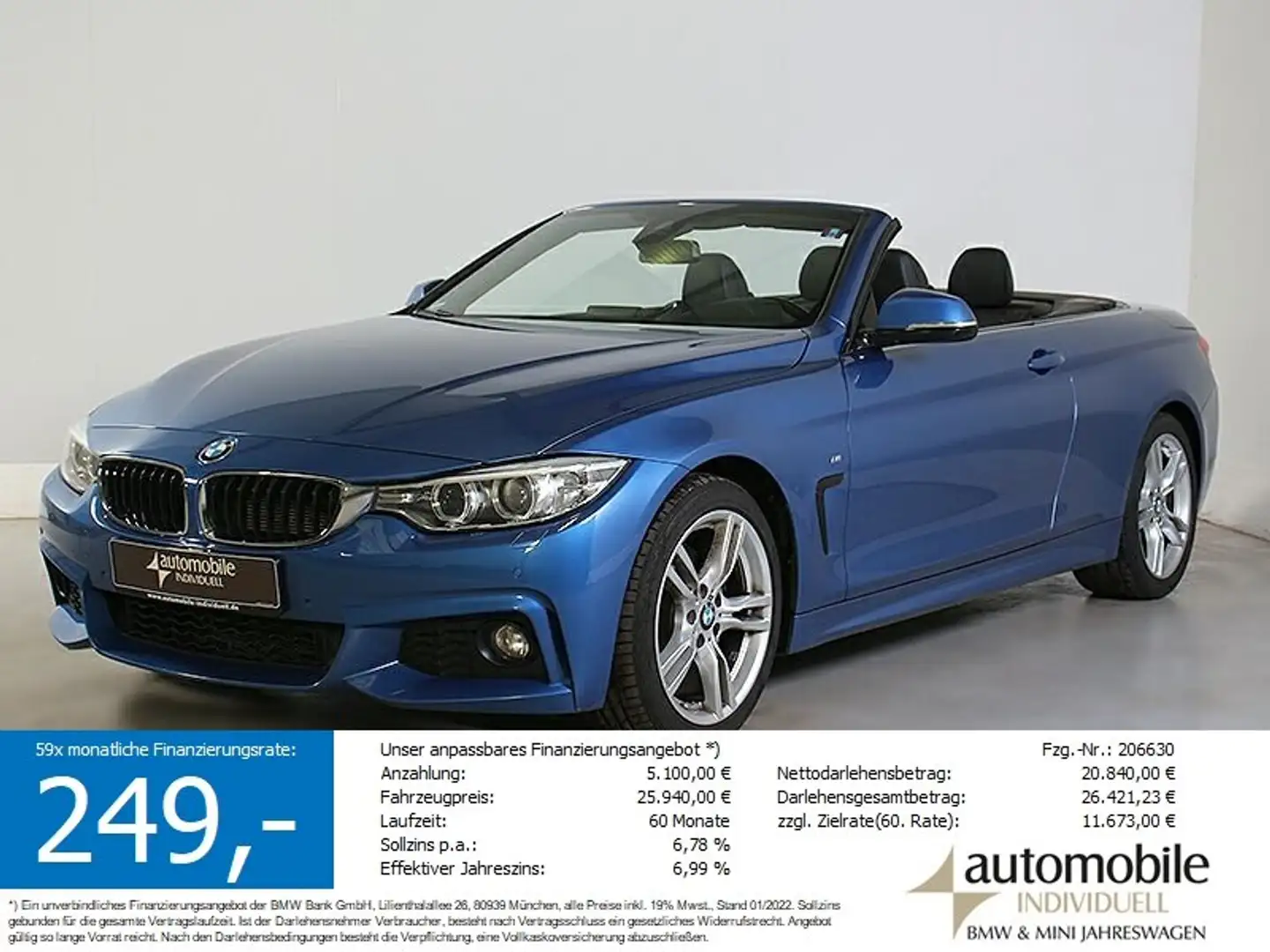 BMW 430 d A Cabrio M Sport Xenon Hifi HuD Navi AHK Blau - 1