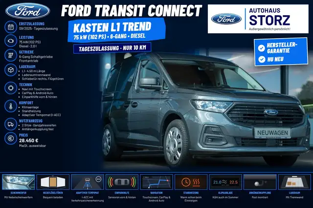 Ford Transit Connect Trend L1 Kasten |HECKFLÜGELTÜREN|KLIMAANLAGE|ANHÄN