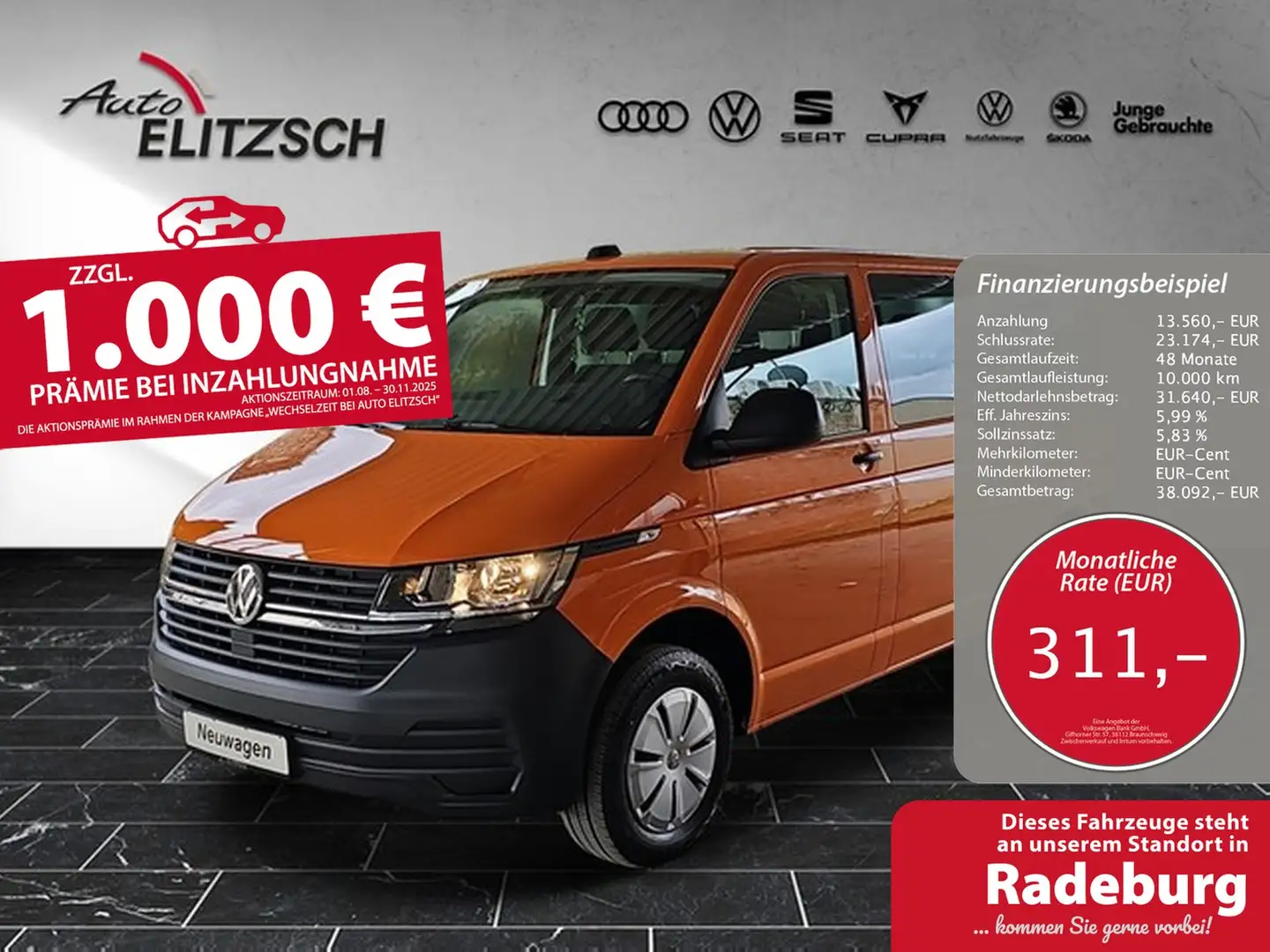 Volkswagen T6 Kombi T6.1 TDI 9- Sitzer KLIMA AHK RFK SITZH. Orange - 1