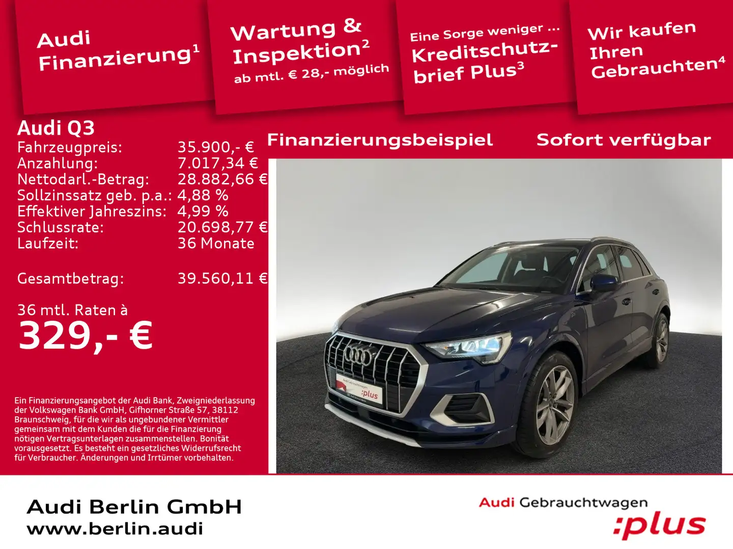 Audi Q3 advanced 35 TDI S tr. AHK PDC NAVI VIRTUAL Blau - 1