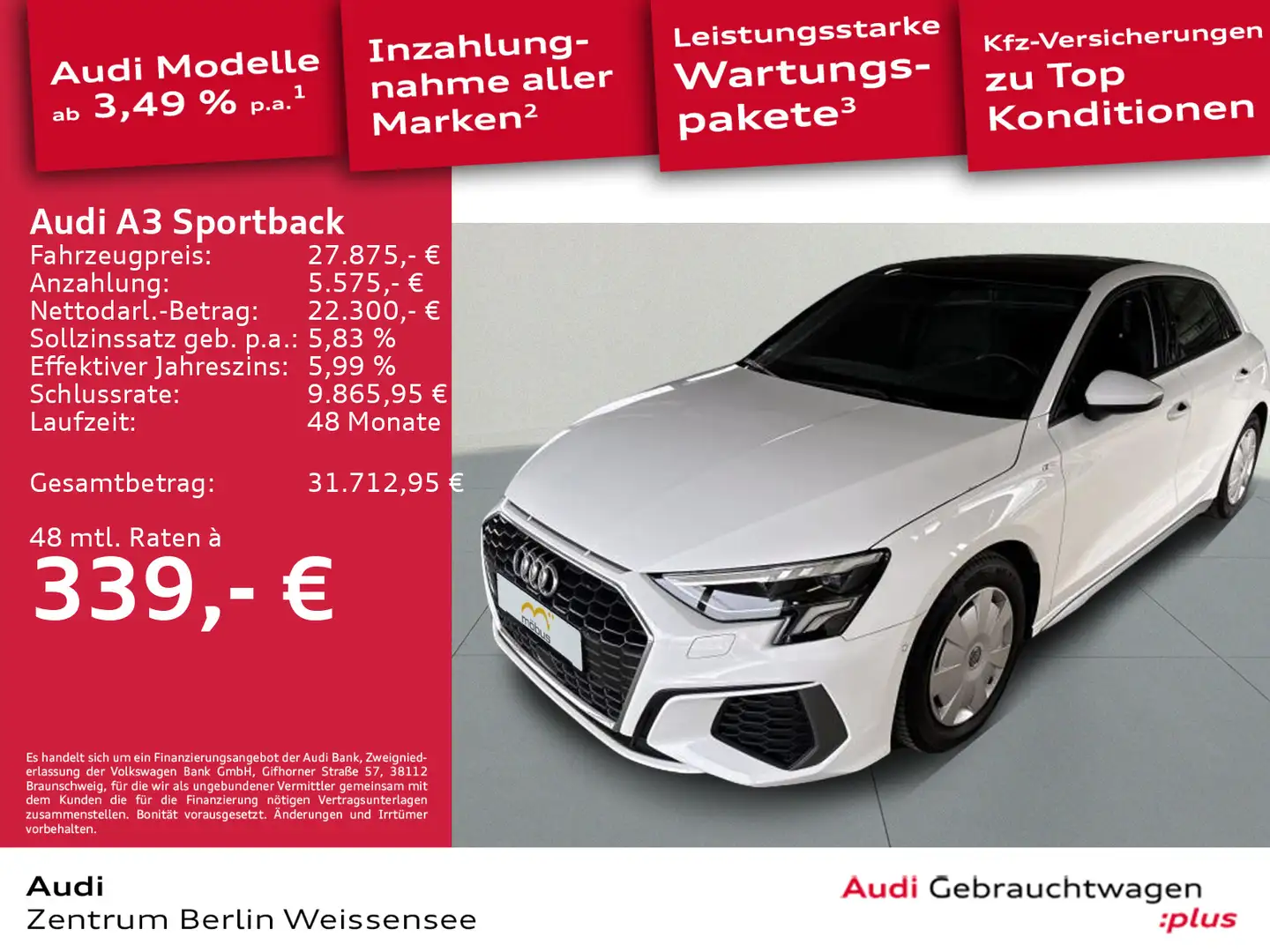 Audi A3 30 TFSI S-LINE*LED*PANO*RFK*KLIMA** Weiß - 1
