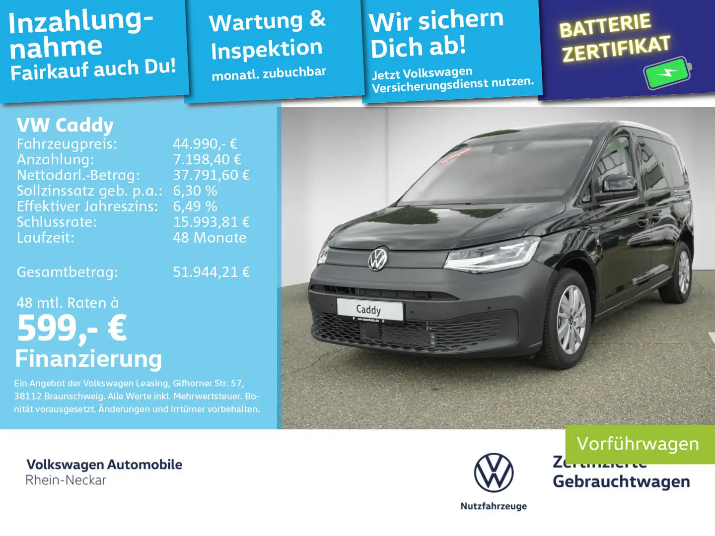Volkswagen Caddy 5-Sitzer 1.5 eHybrid OPF EU6 DSG Schwarz - 1