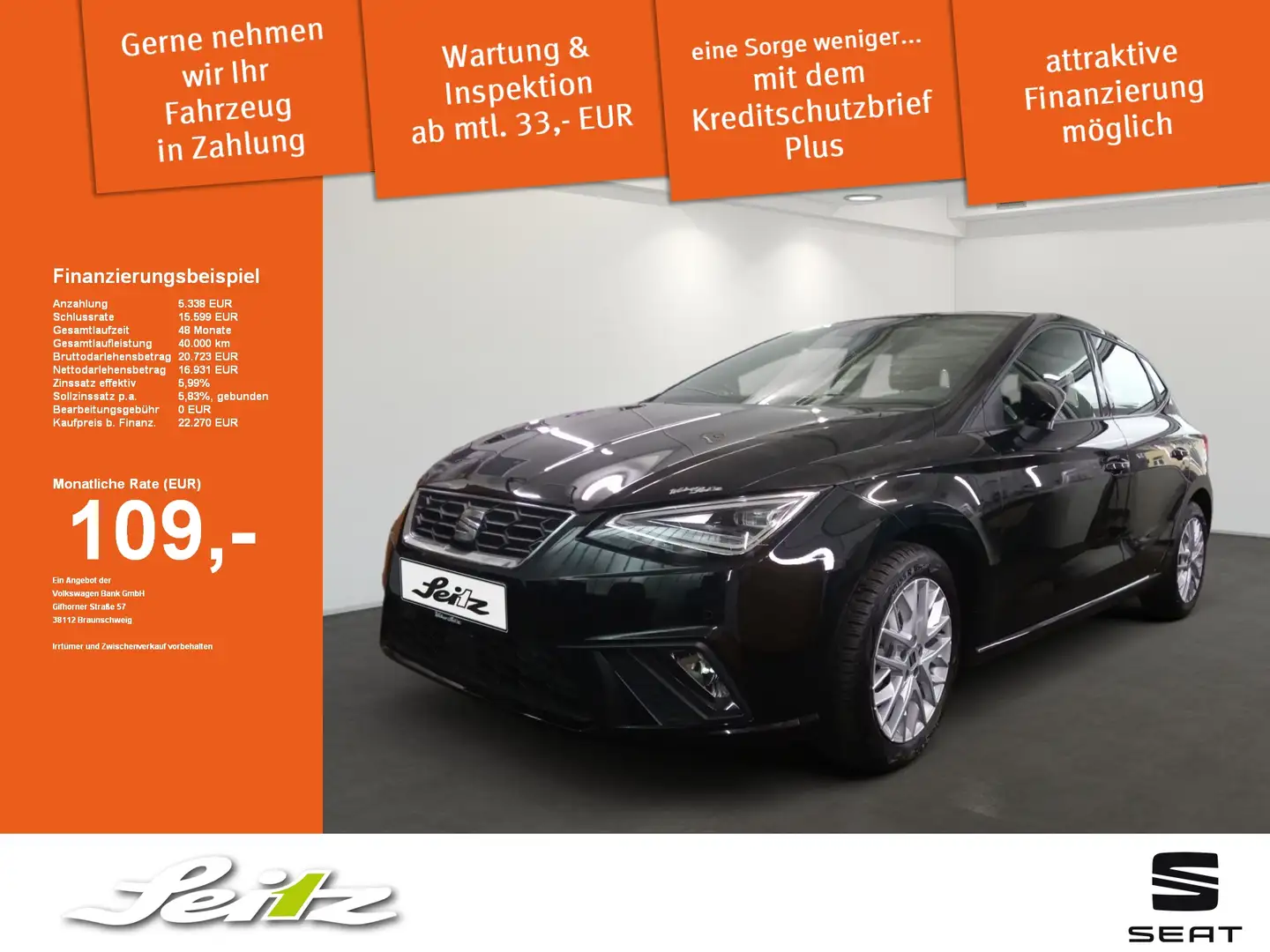 SEAT Ibiza FR 1.0 TSI DSG LED. Navi. Rückfahrkamera. Einparkh Schwarz - 1
