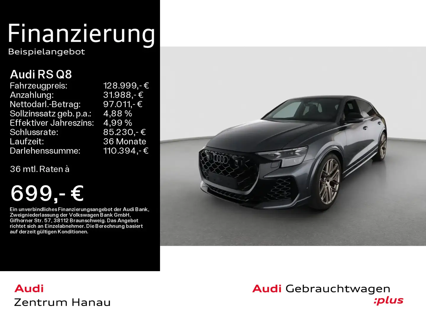 Audi RS Q8 HD-MATRIX*HUD*RS-AGA*AHK*LUFT*NAVI-PLUS*23 Grau - 1