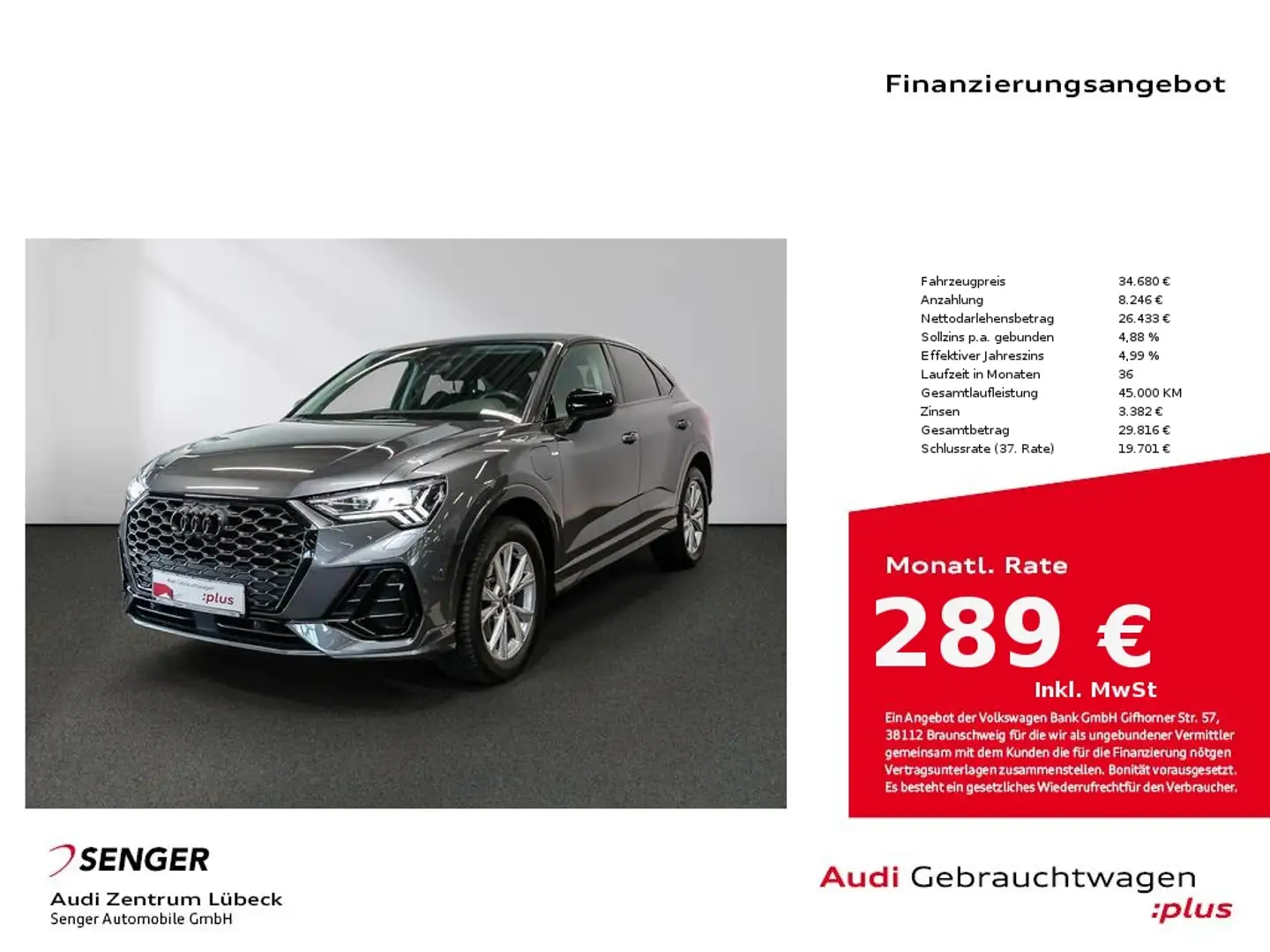 Audi Q3 Sportback 45 TFSI e S line Nav Matrix PDC SHZ Gris - 1