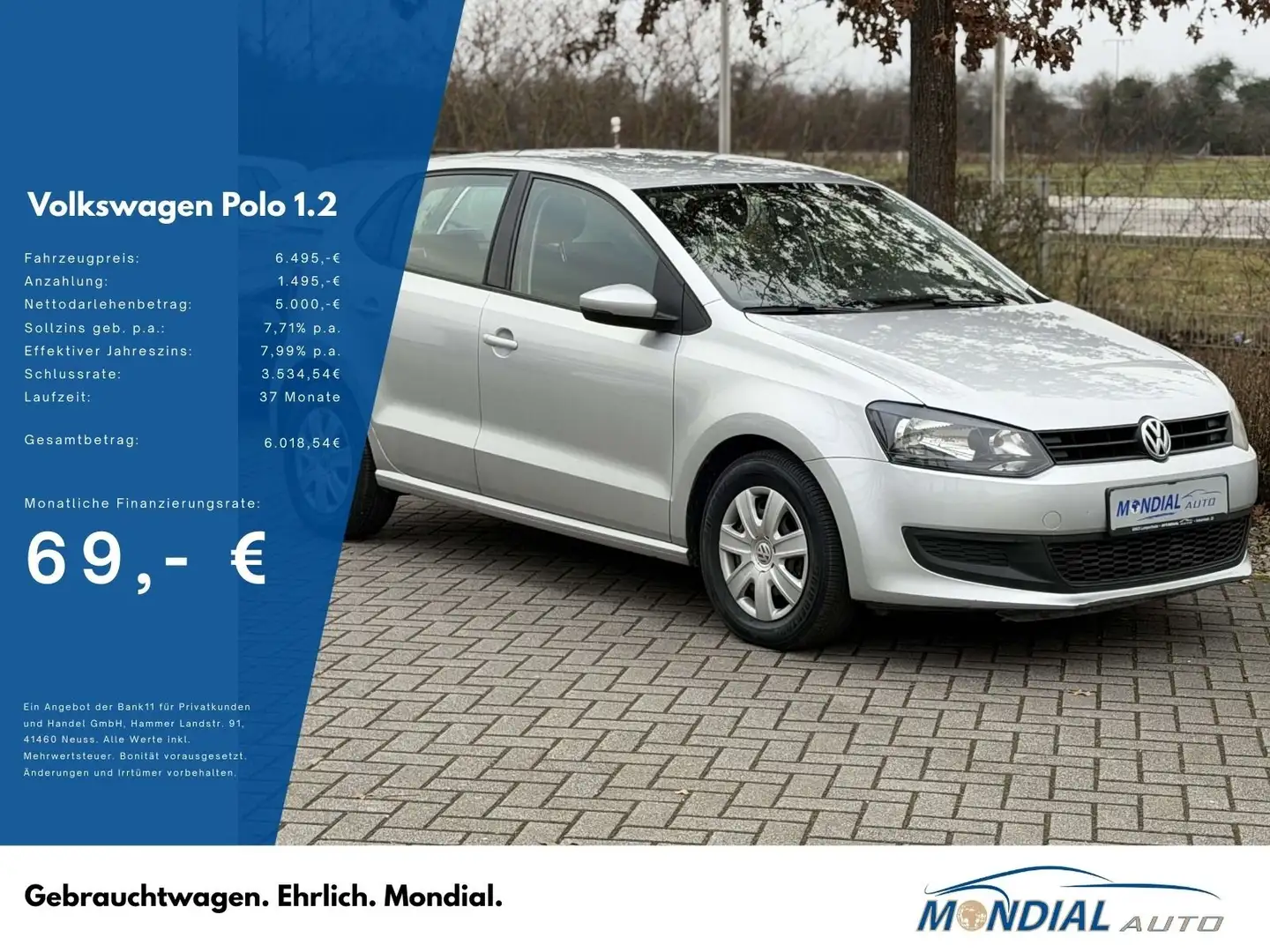 Volkswagen Polo 1.2 Trendline / 1-Hand / Klima / VW-Scheckheft Silber - 1