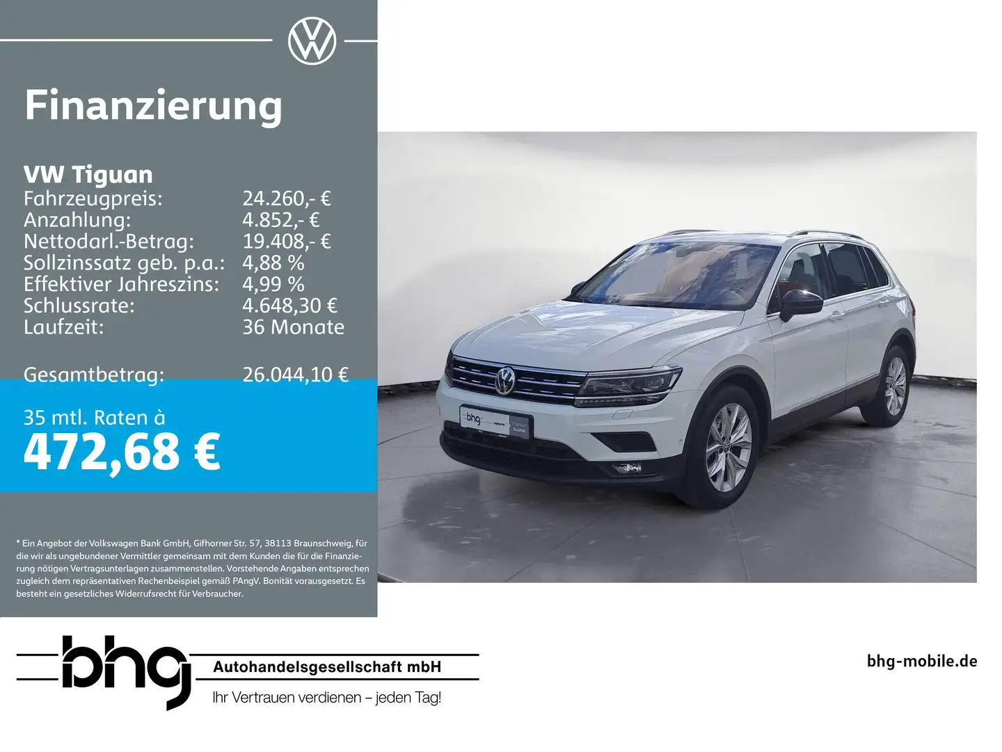 Volkswagen Tiguan 2,0 TDI BMT 6-Gang Weiß - 1