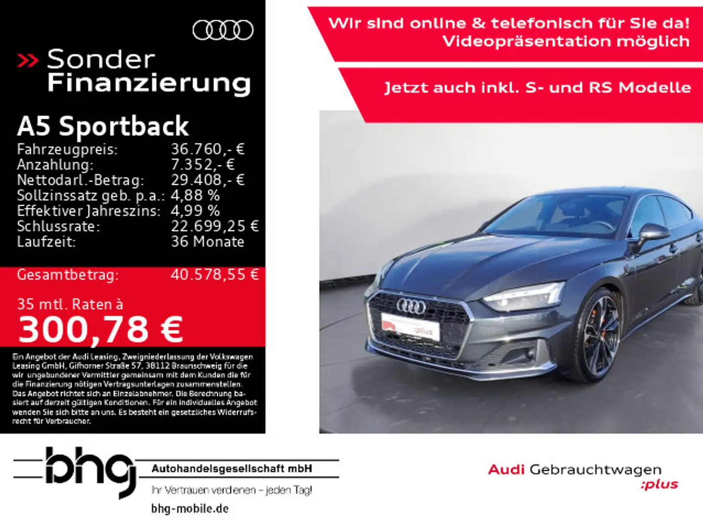 Audi A5 40 TFSI S-tronic S-Line Matrix GRA Grau - 1