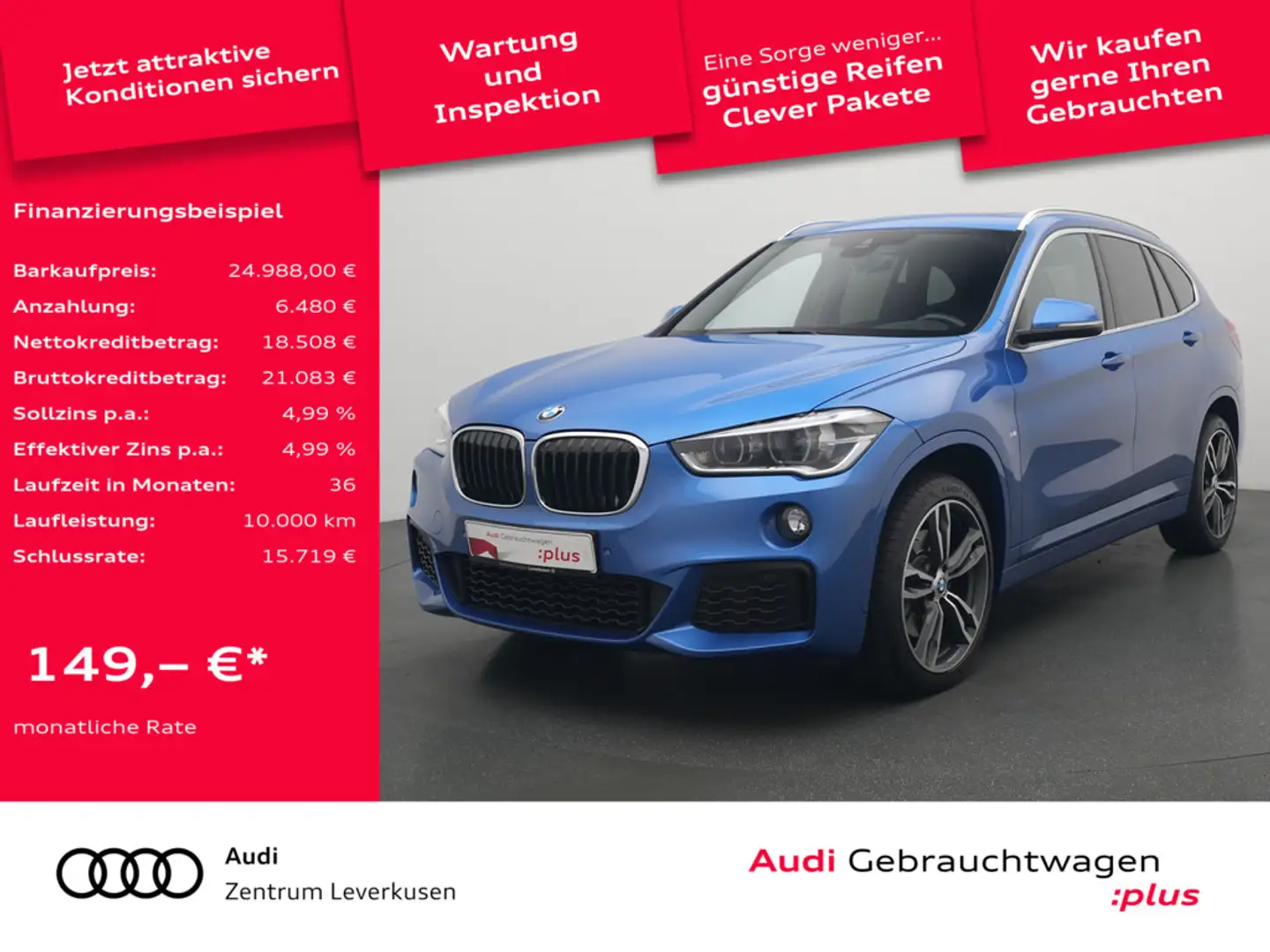 BMW X1 xDrive M-Sport STEPTRON PANO H/K AHK HUD N Blau - 1