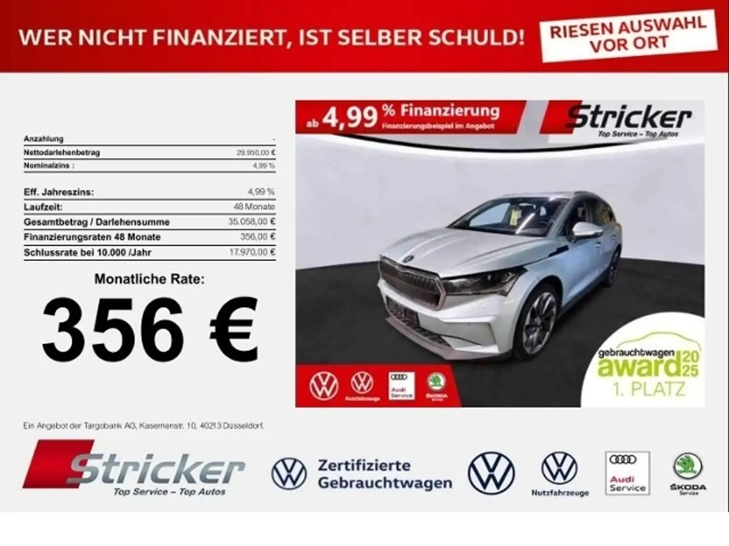 Skoda Enyaq iV80 356,-ohne Anzahlung ACC Pano Wärmepumpe Argintiu - 1