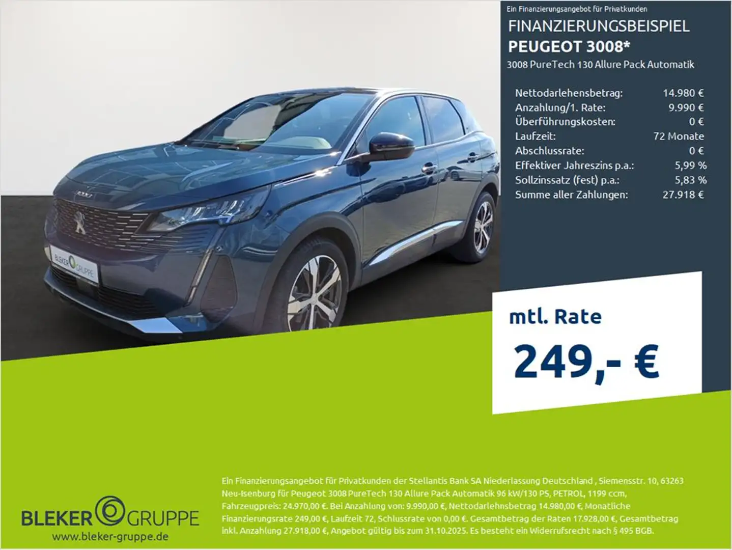 Peugeot 3008 PureTech 130 Allure Pack Automatik Blau - 1